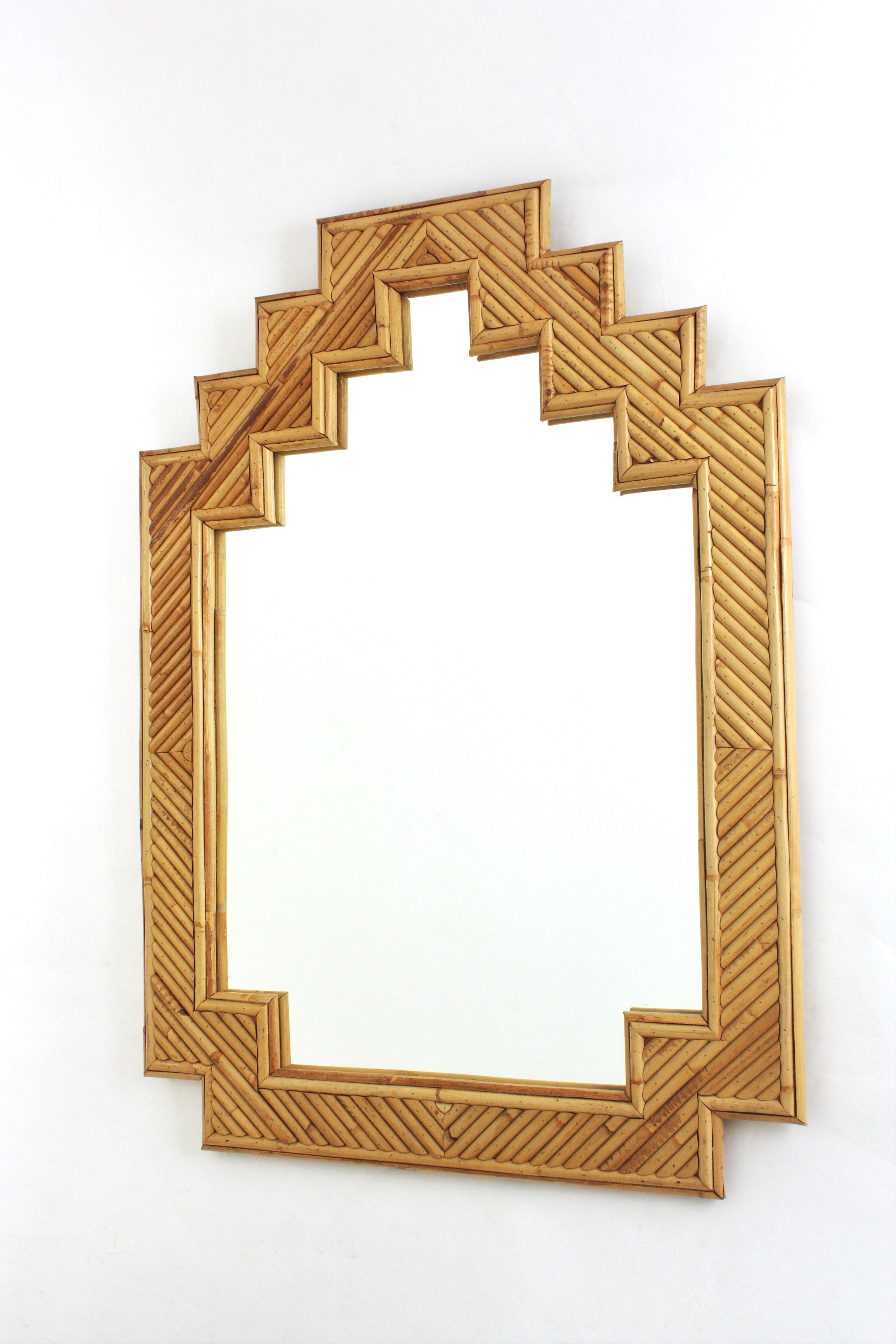 Espejo de pared de bambú y ratán Vivai del Sud de mediados de siglo, Italia Años 60 en venta 1