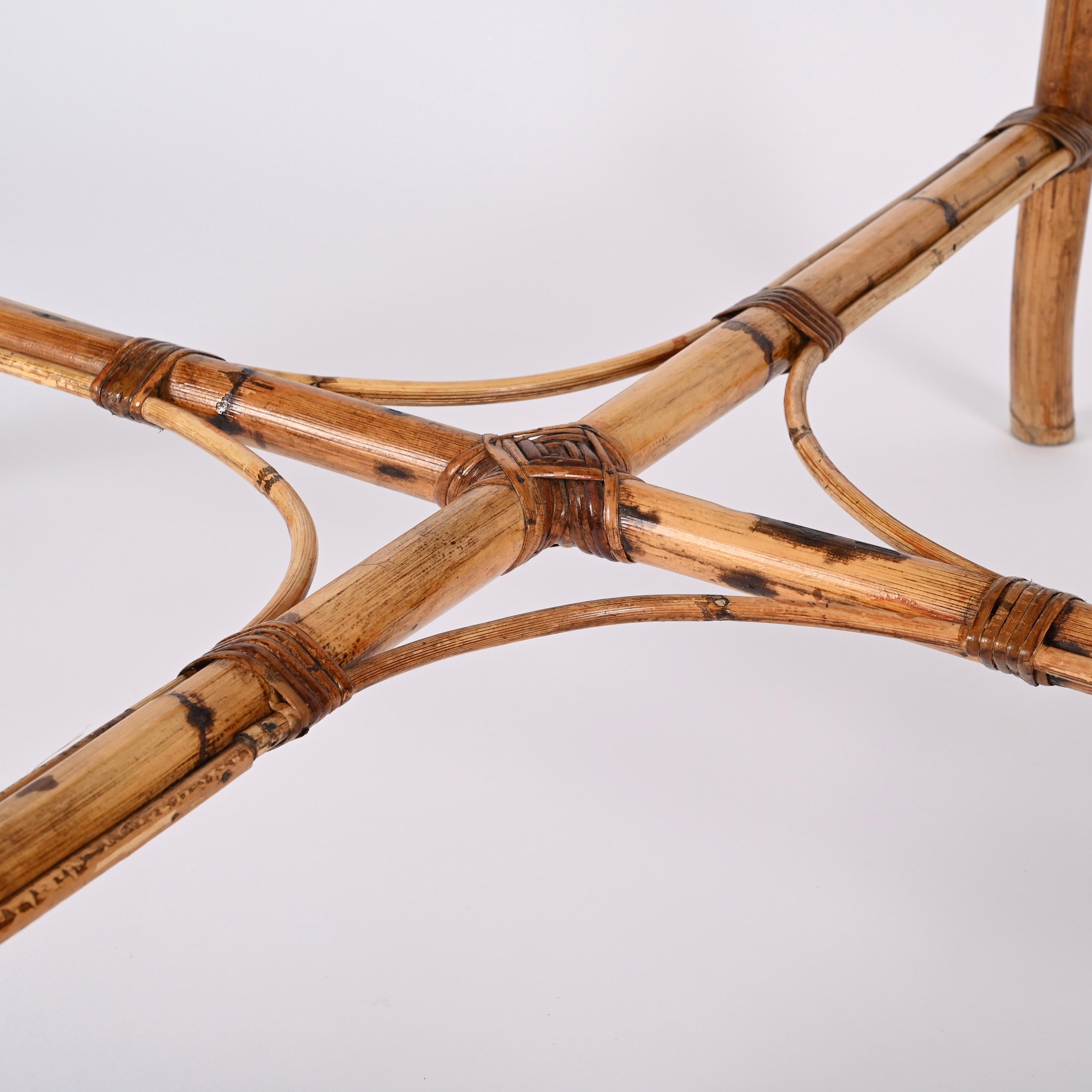 Midcentury Vivai del Sud Squared Bamboo Italian Dining Table with Glass Top 1960 9