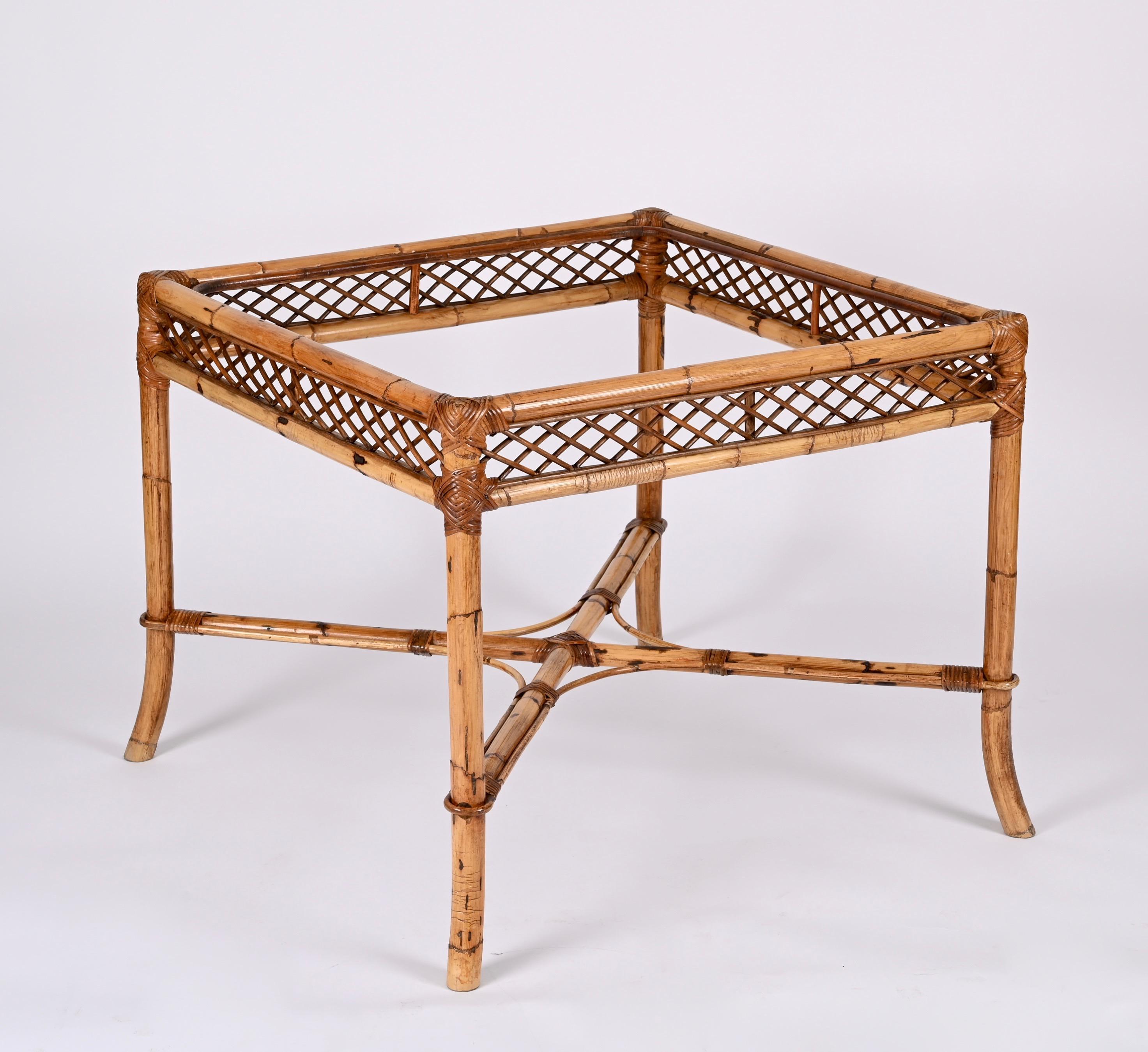 Midcentury Vivai del Sud Squared Bamboo Italian Dining Table with Glass Top 1960 1