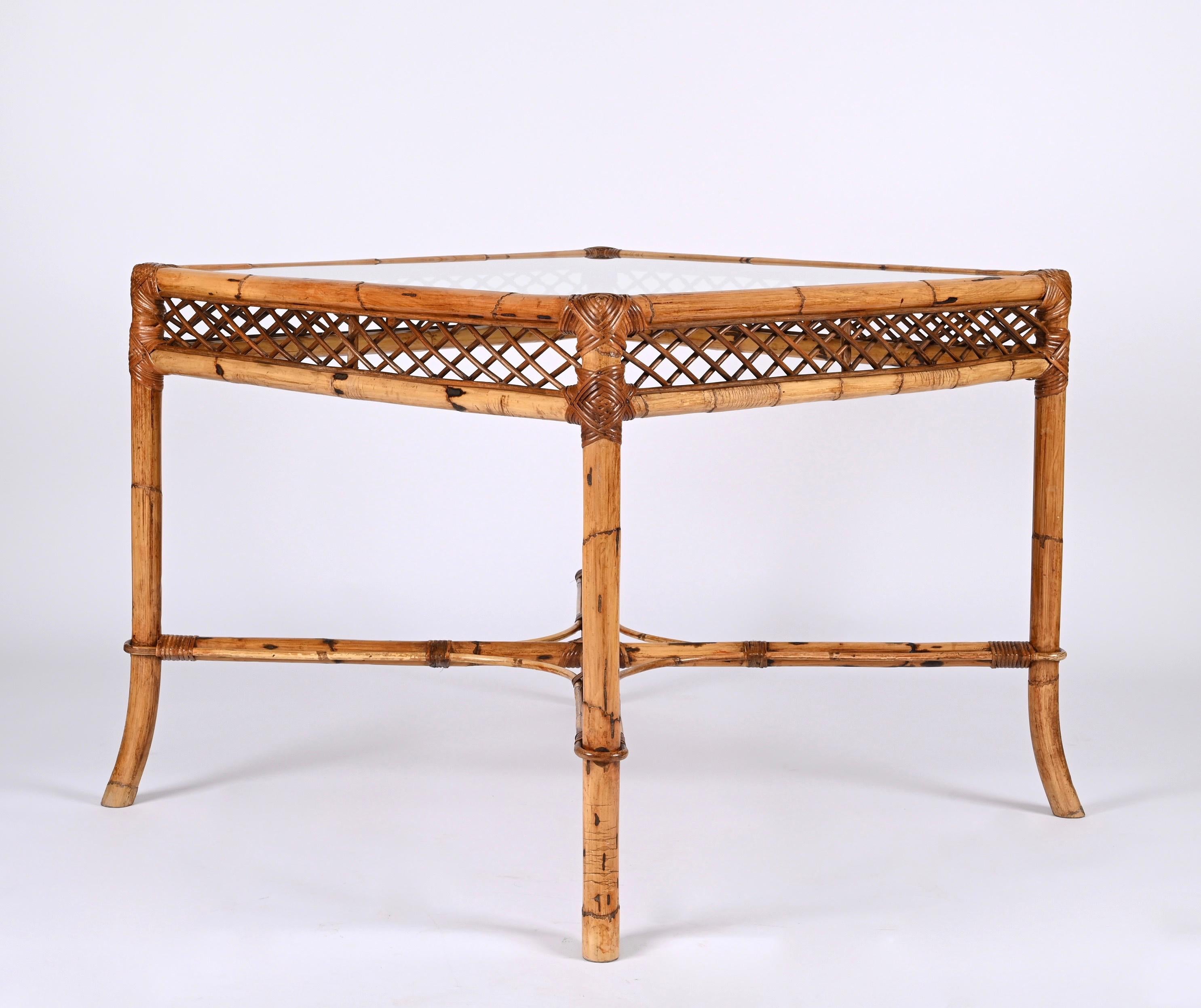 Midcentury Vivai del Sud Squared Bamboo Italian Dining Table with Glass Top 1960 For Sale 3