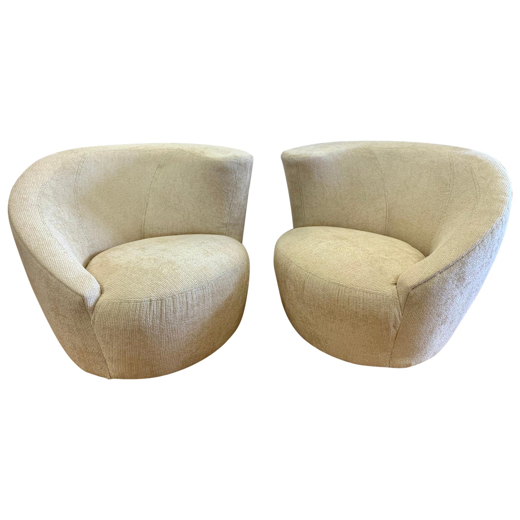 Midcentury Vladimir Kagan Nautilus Corkscrew Swivel Chairs New Upholstery, Pair