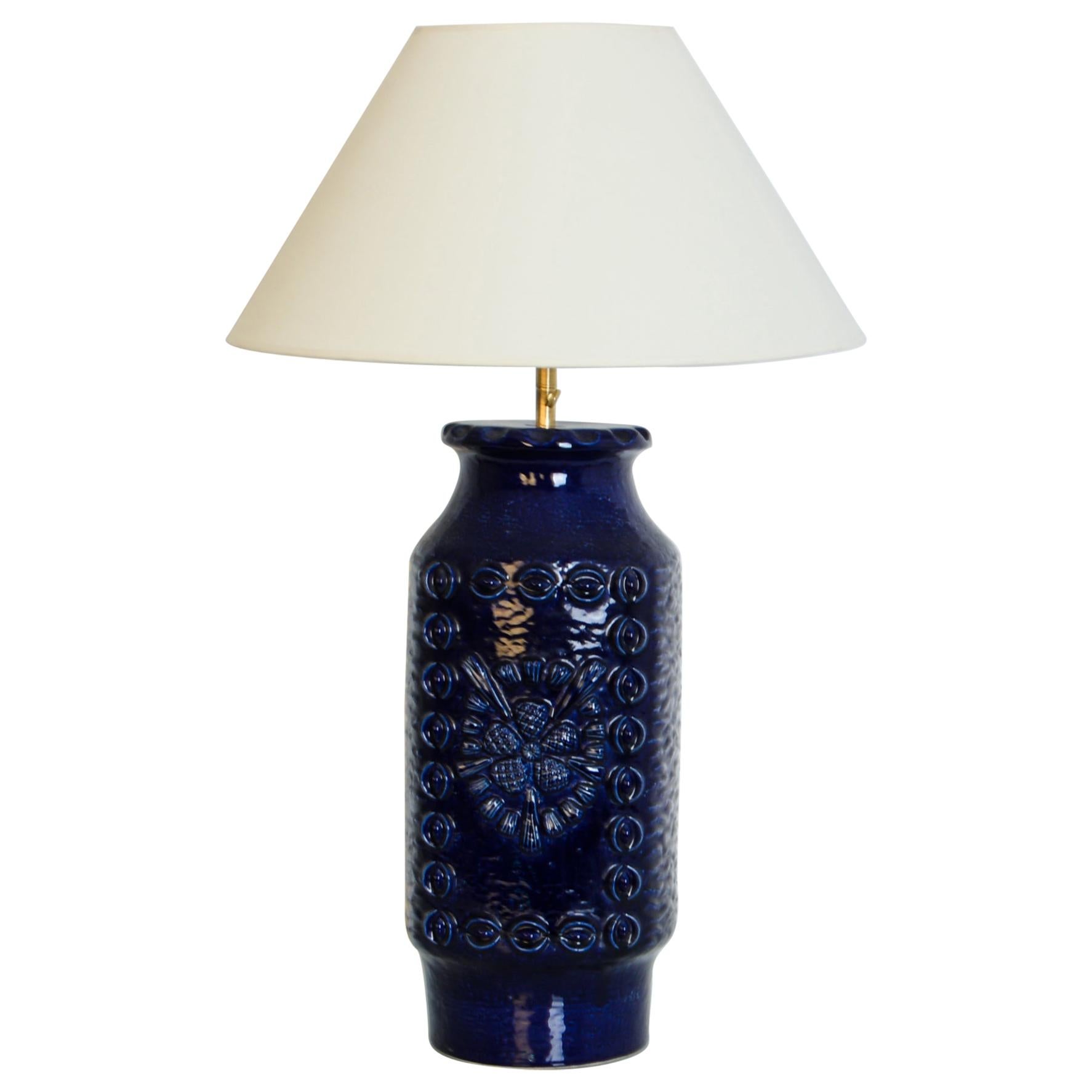 Midcentury W. Germany Blue Ceramic Vase Table Lamp