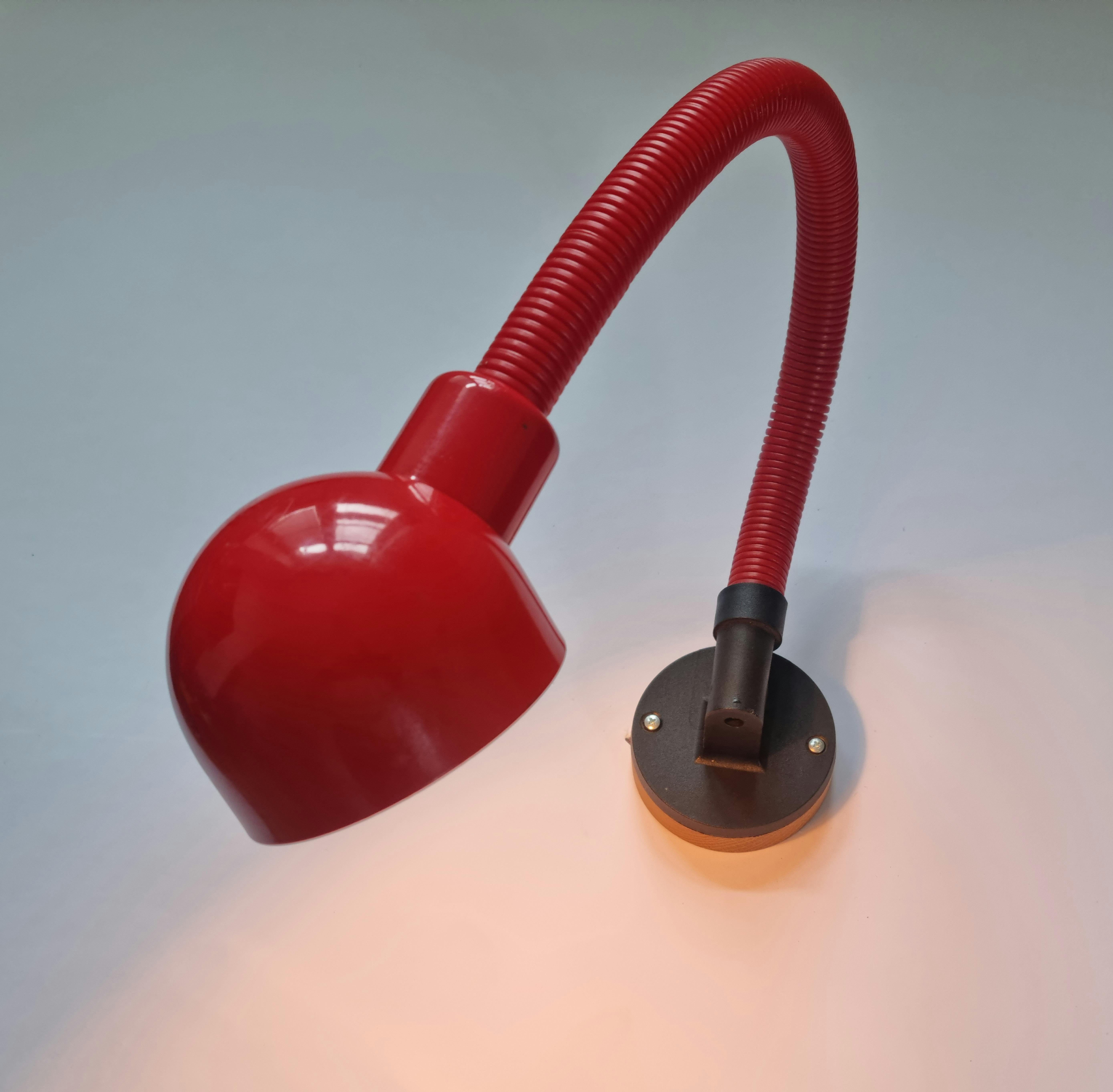 Lacquered Midcentury Wall Adjustable Lamp Hebi, Isao Hosoe, Valenti Luce, Italy, 1970s For Sale