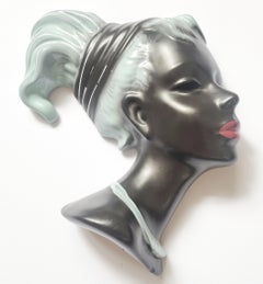 Midcentury Wall Ceramic Sculpture Woman Face Mask, Germany, 1960s