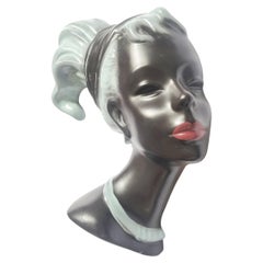 Midcentury Wall Ceramic Sculpture Woman Face Mask, Germany, 1960s