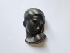 Midcentury Wall Ceramic Sculpture Woman Face Mask, Germany, 1970s