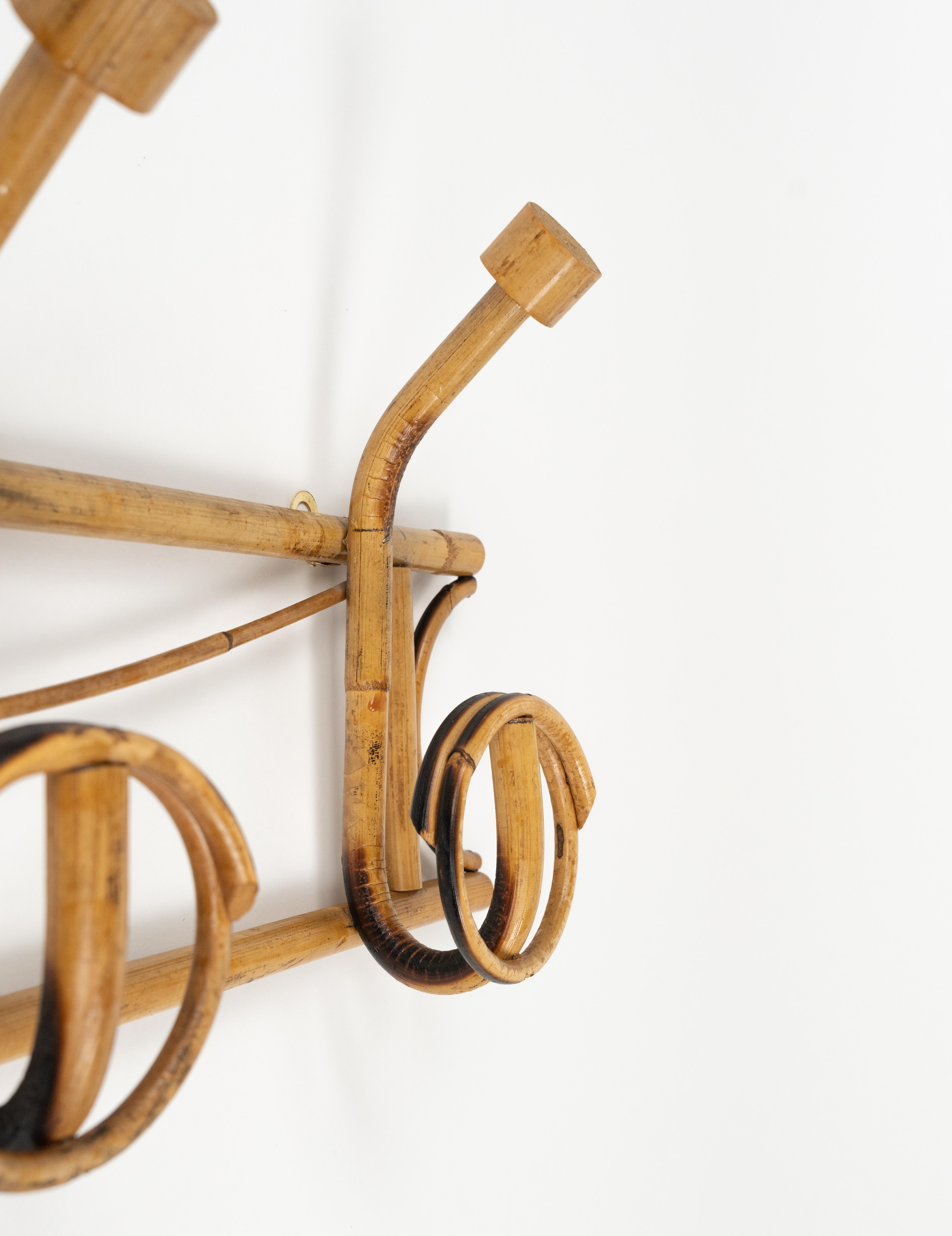 Perchero de pared de mediados de siglo Bambú y ratán, Italia Años 60 en venta 5