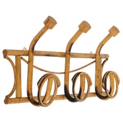 Midcentury Wall Coat Rack Bamboo and Rattan, Italy 1960s