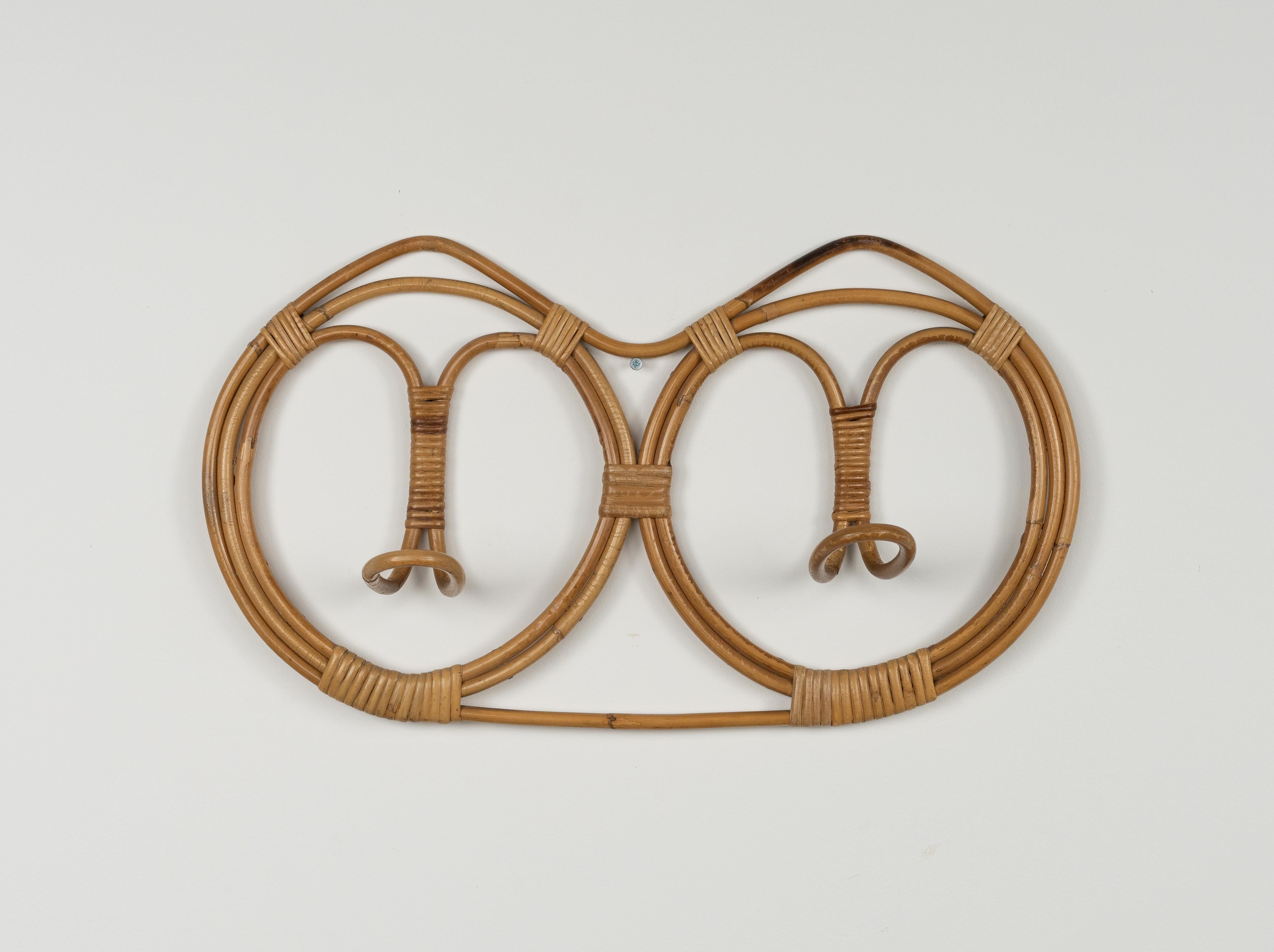 Midcentury Wall Coat Rack in Bamboo and Rattan by Franco Albini, Italy 1960s 5