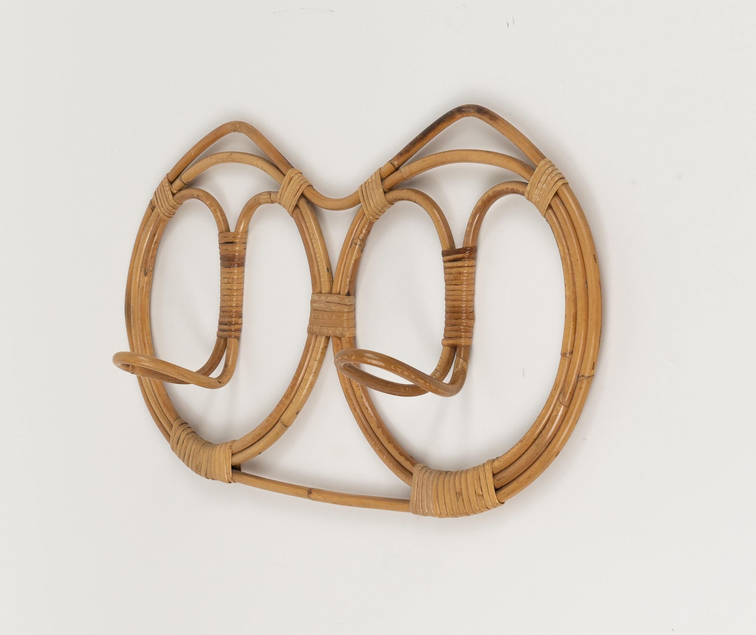 Midcentury Wall Coat Rack in Bamboo and Rattan by Franco Albini, Italy 1960s 7