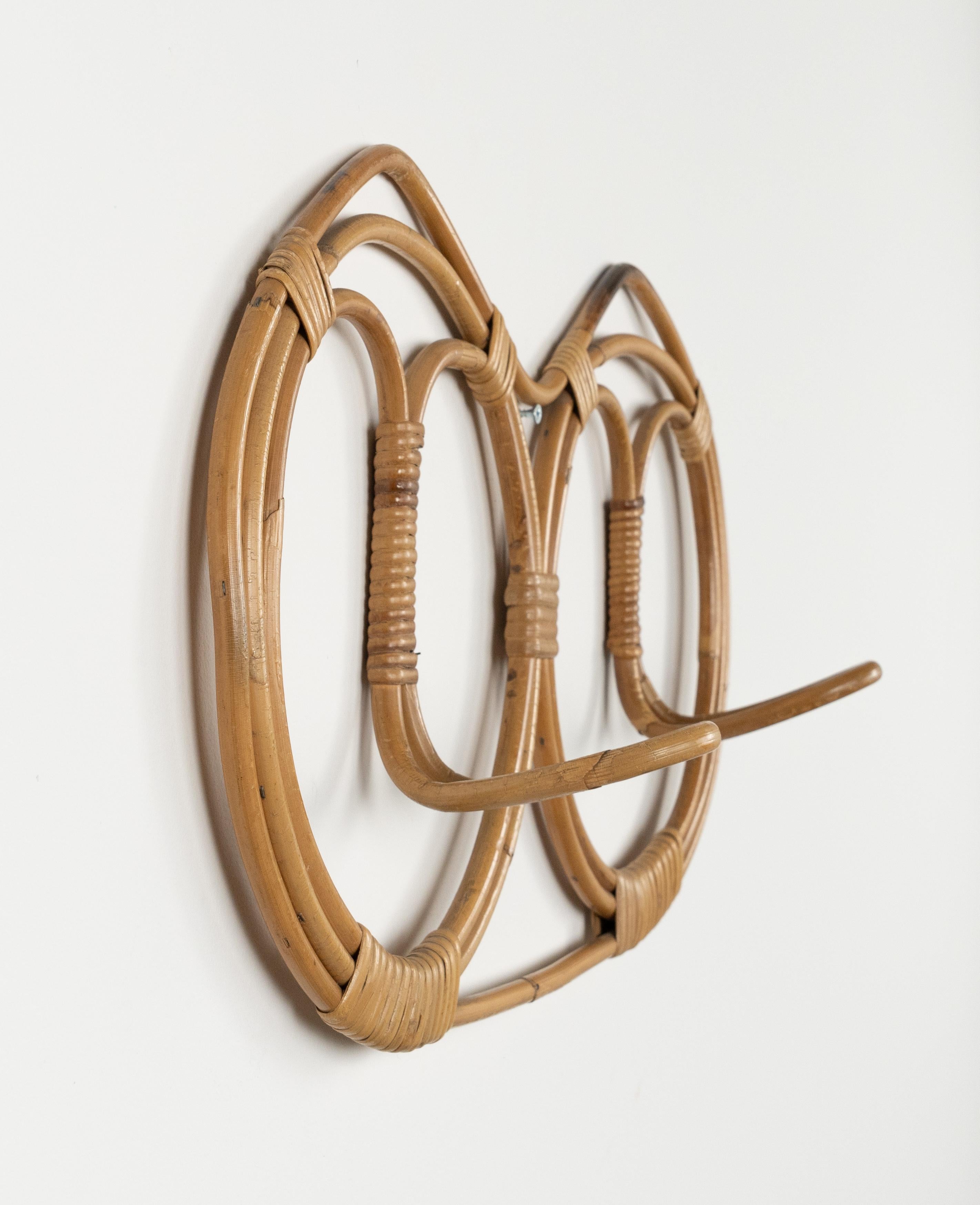 Mid-Century Modern Midcentury Wall Coat Rack in Bamboo and Rattan by Franco Albini, Italy 1960s
