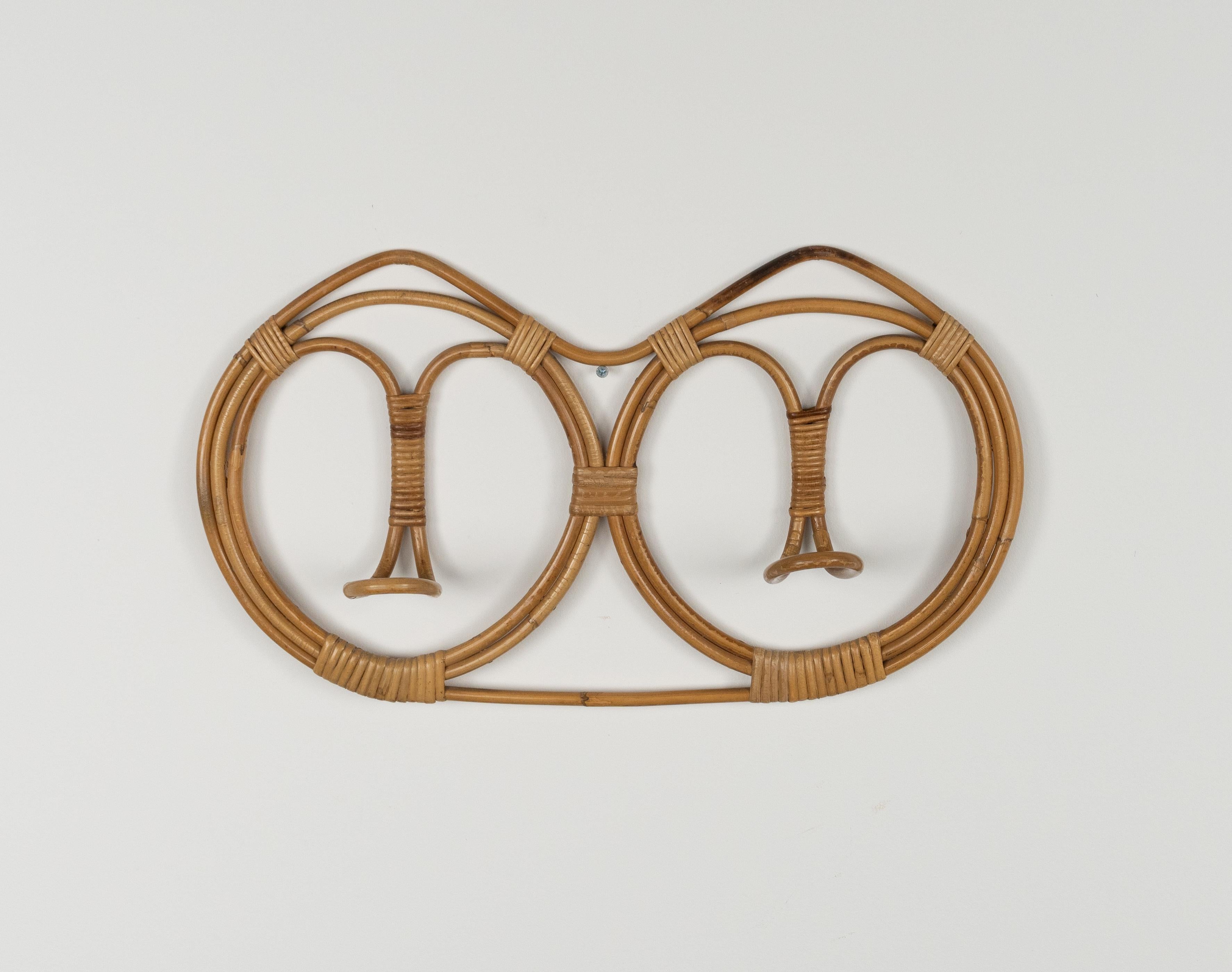 Midcentury Wall Coat Rack in Bamboo and Rattan by Franco Albini, Italy 1960s 1