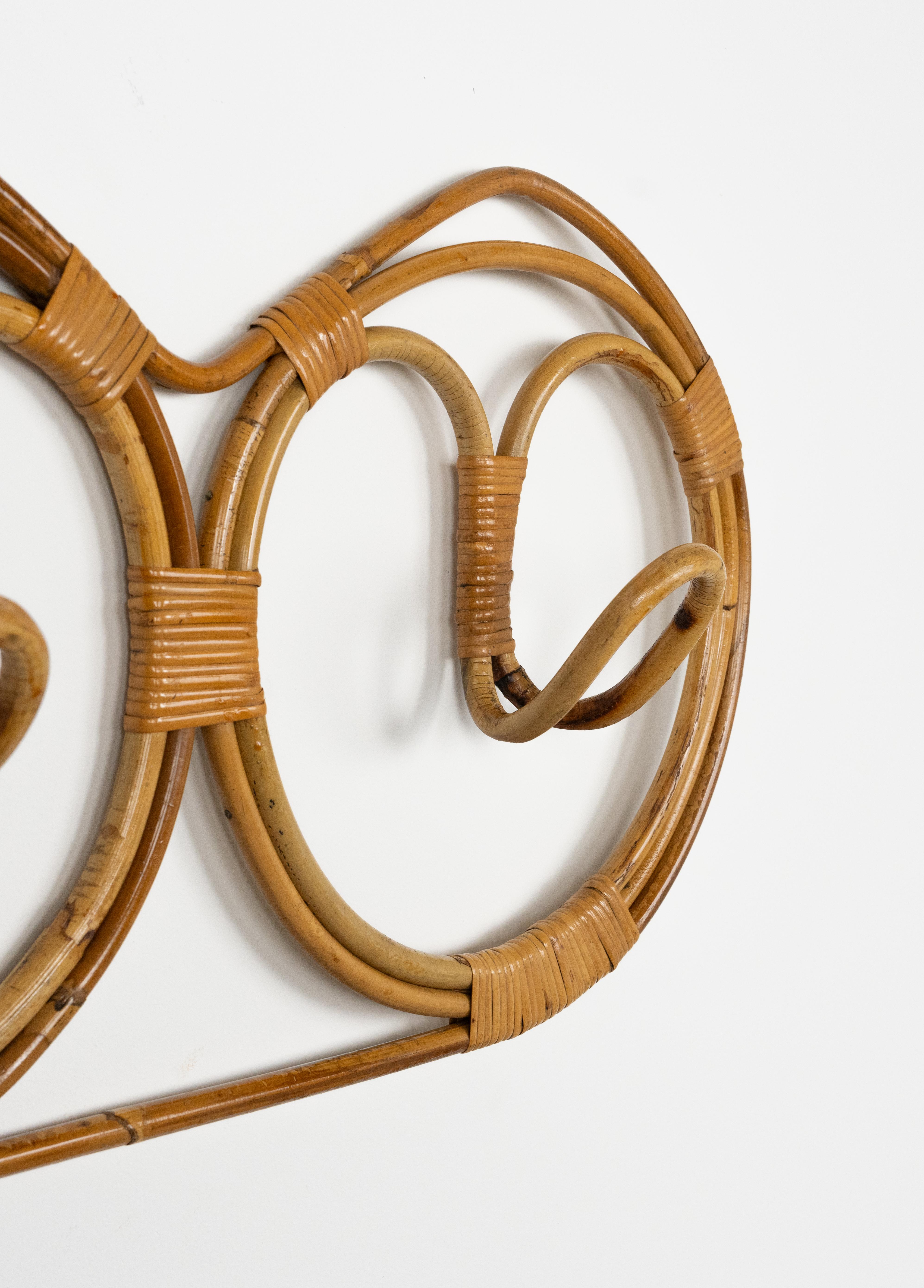 Bambù Appendiabiti da parete del Medioevo in bambù e rattan di Franco Albini, Italia anni '60 in vendita