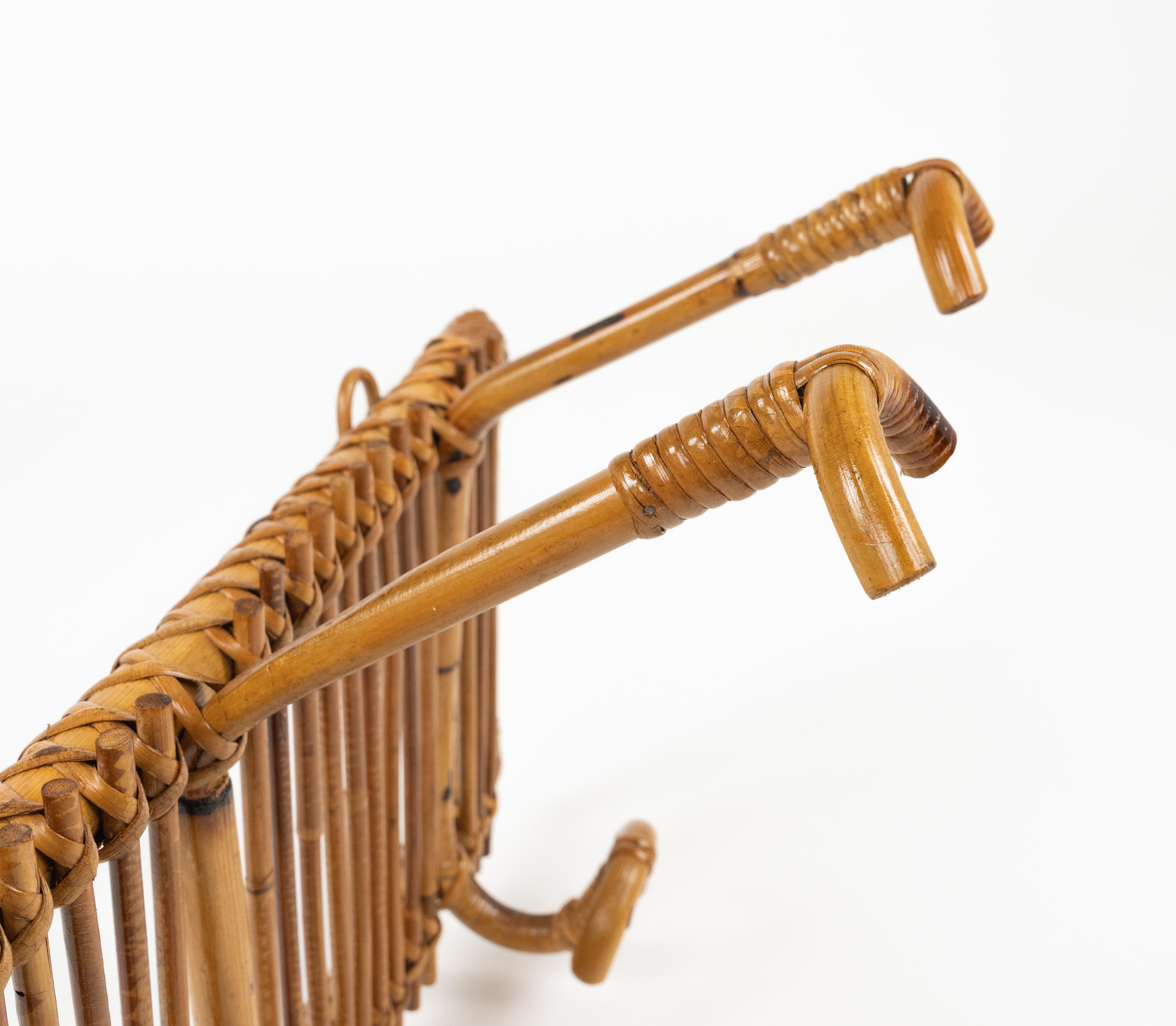 Midcentury Wall Coat Rack Stand Bamboo and Rattan, Italy 1960s For Sale 7