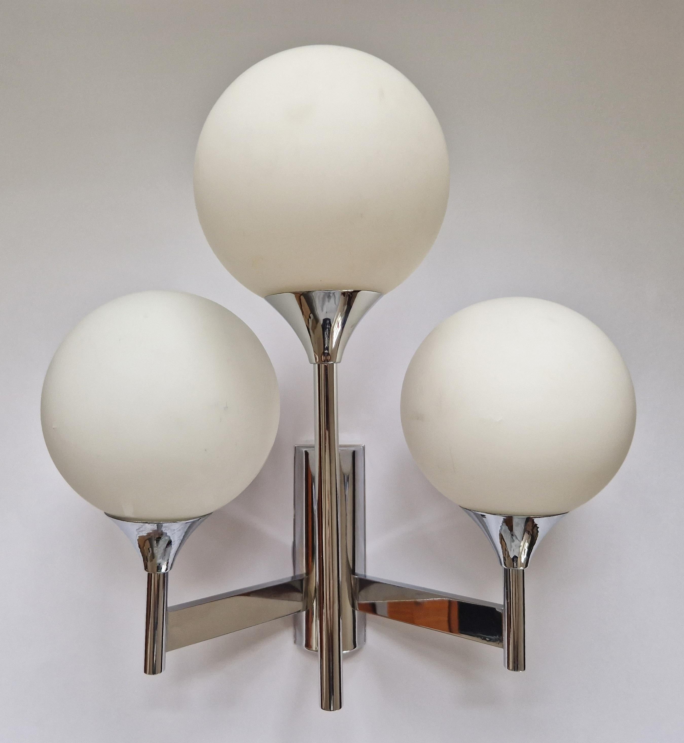 Milk Glass Midcentury Wall Lamp designed by Gaetano  For Sale