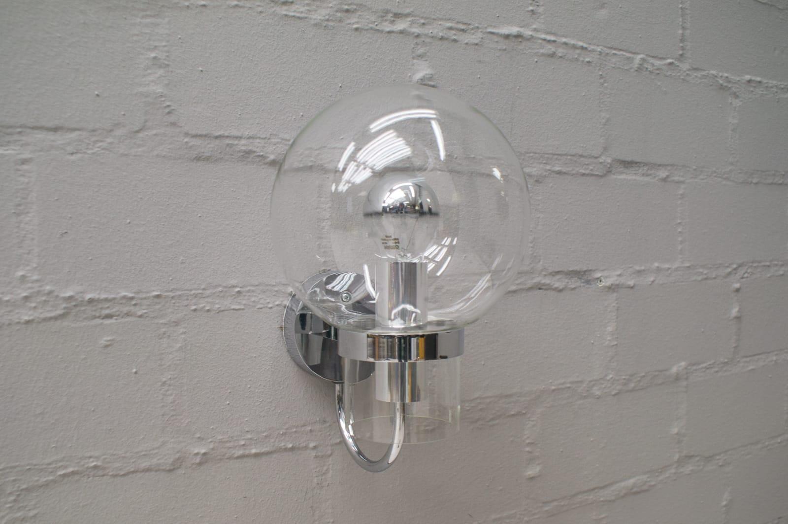 Space Age Midcentury Wall Lamp in Glass and Chrome by Glashütte Limburg, Germany, 1970s For Sale