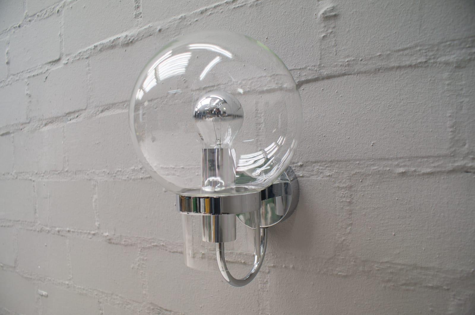 Late 20th Century Midcentury Wall Lamp in Glass and Chrome by Glashütte Limburg, Germany, 1970s For Sale