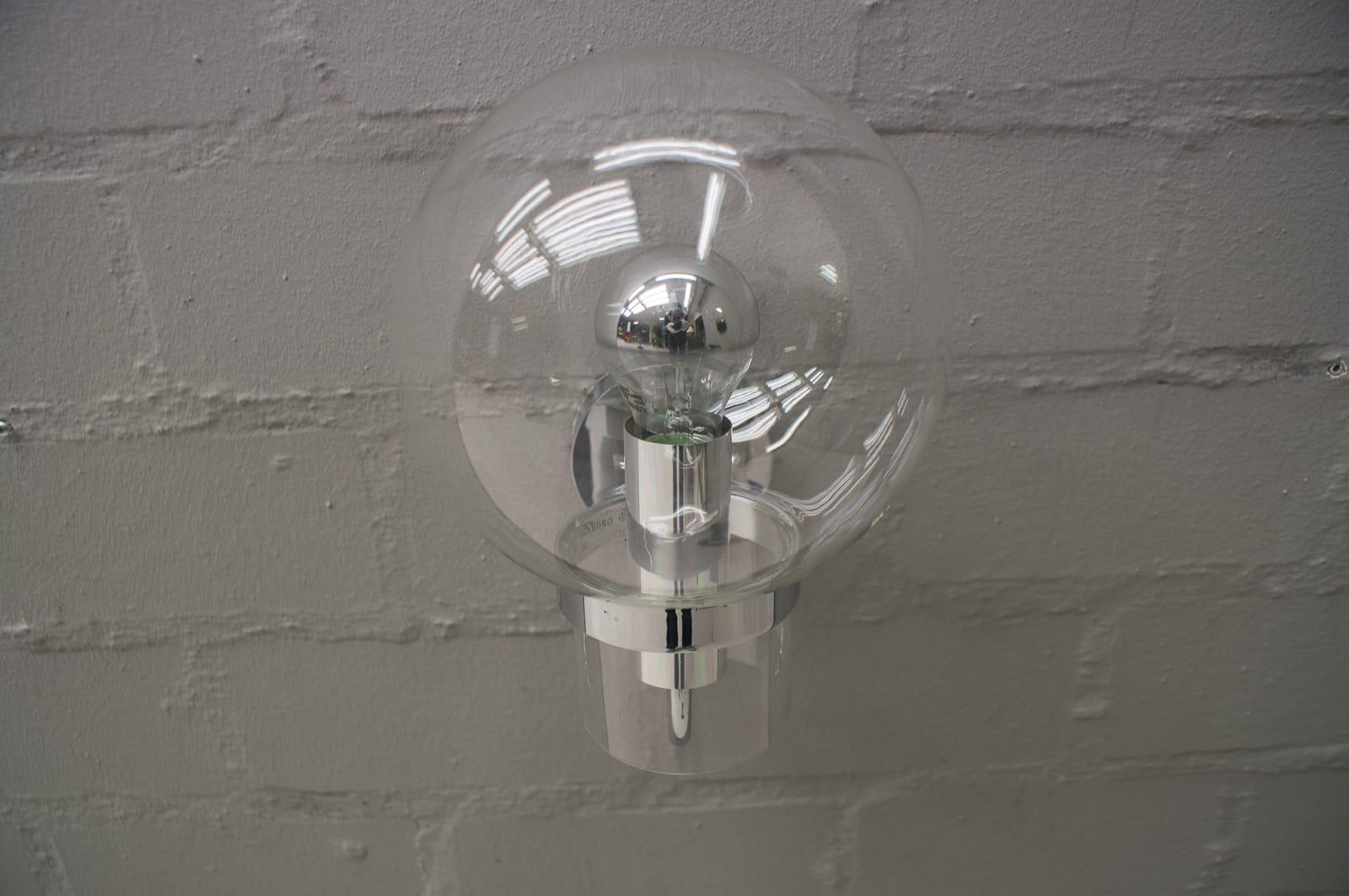 Midcentury Wall Lamp in Glass and Chrome by Glashütte Limburg, Germany, 1970s For Sale 1