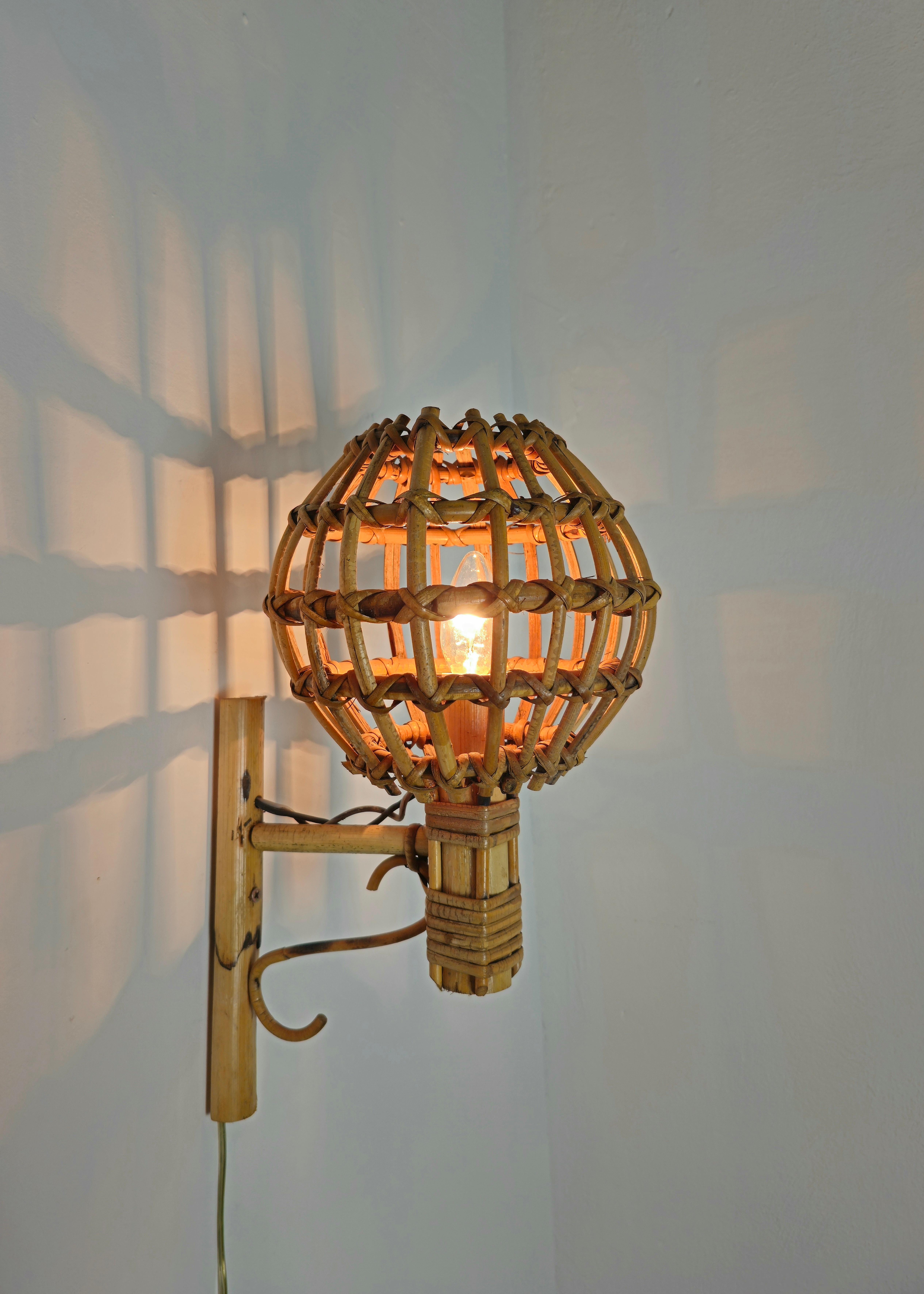 Midcentury Wall Lights Rattan Bamboo Attributed to Louis Sognot 60s Set of 2 1