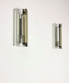 Midcentury Wall Lights Sconces Glass Metal Aluminum Veca Italy 1970s Set of 2