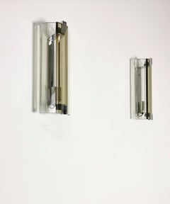 Midcentury Wandleuchten Sconces Glas Metall Aluminium Veca Italien 1970er Jahre Satz von 2