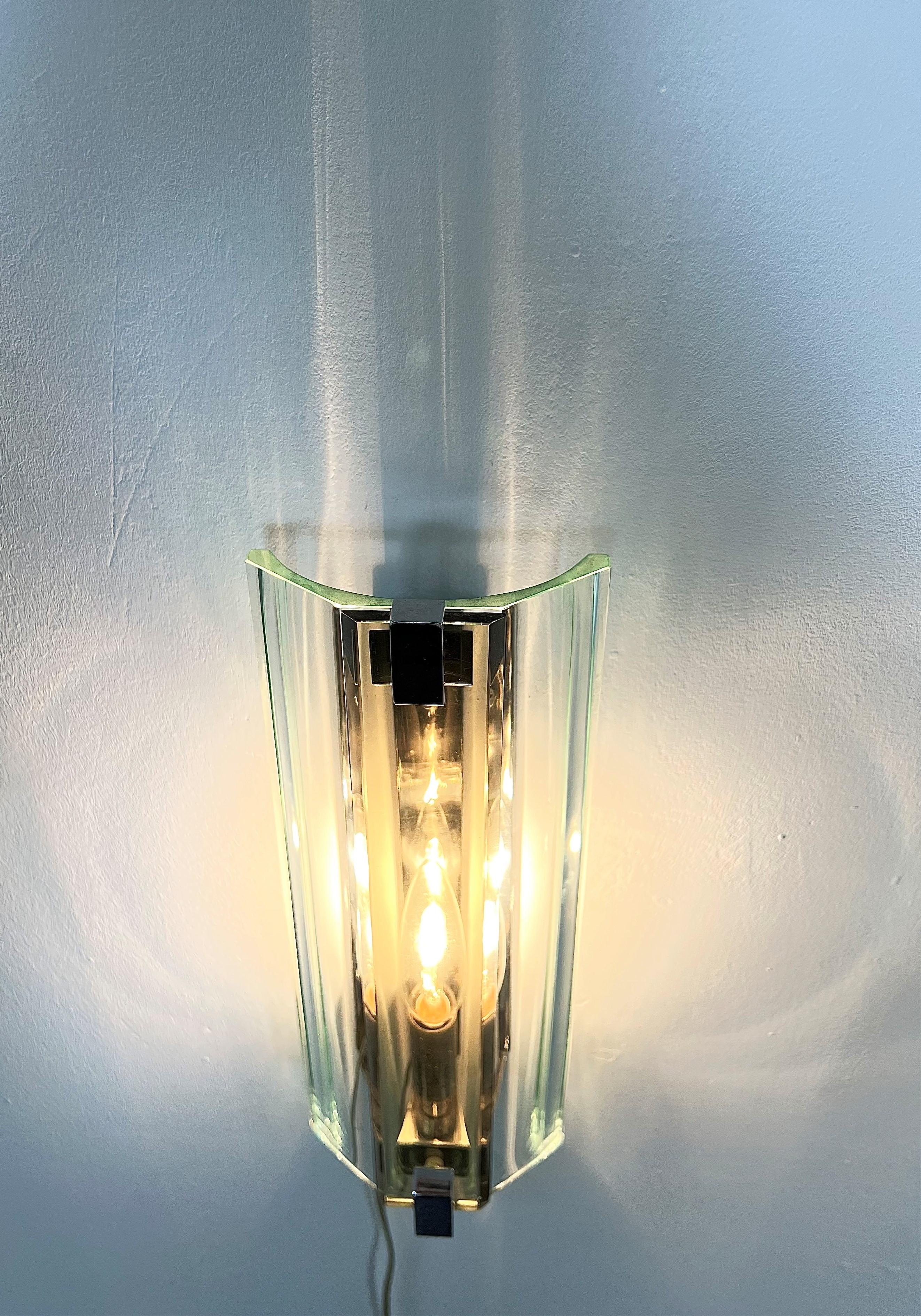 Midcentury Wall Lights Sconces Glass Metal Aluminum Veca Italy 1970s Set of 2 For Sale 1