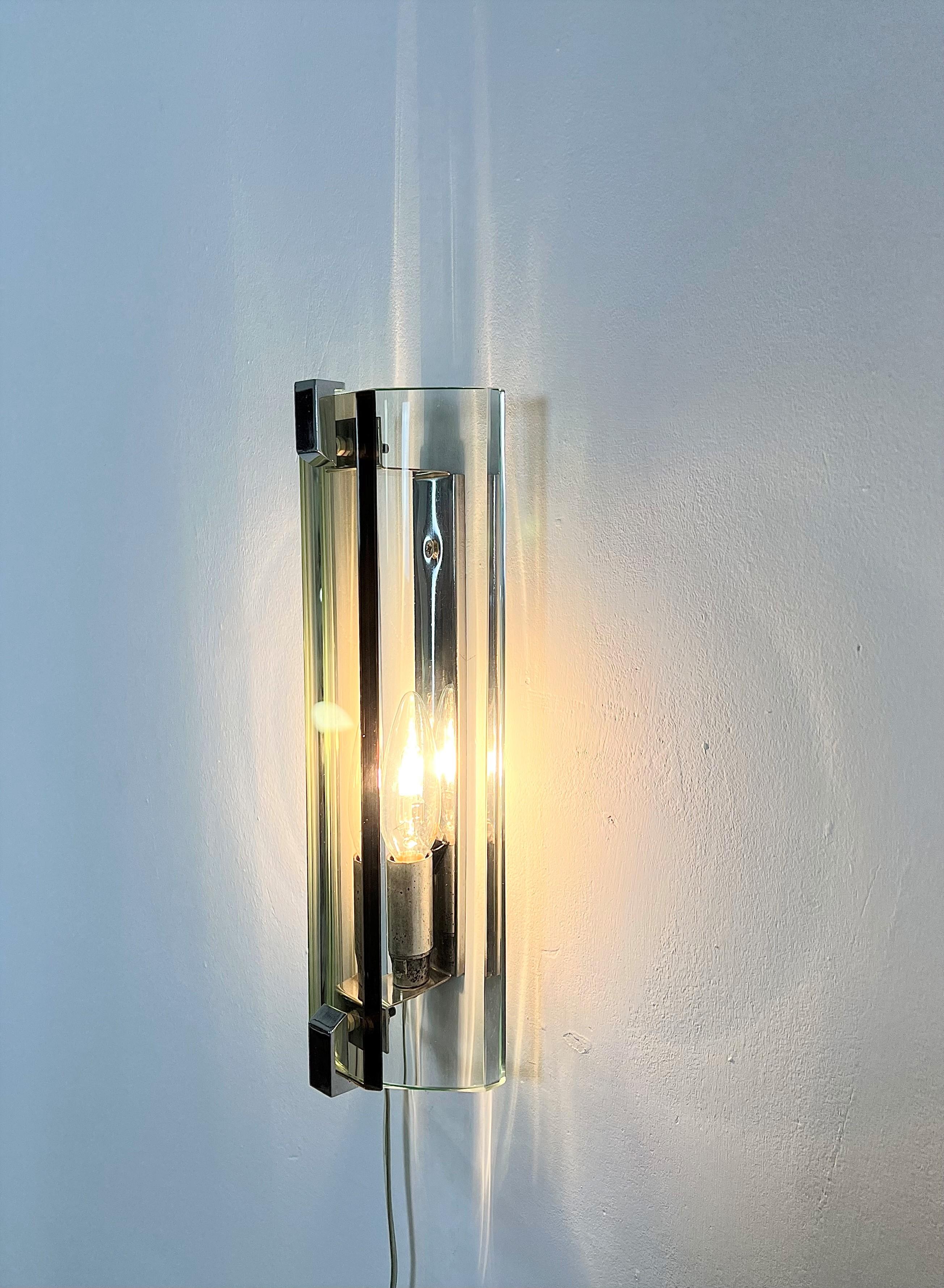 Midcentury Wall Lights Sconces Glass Metal Aluminum Veca Italy 1970s Set of 2 For Sale 2
