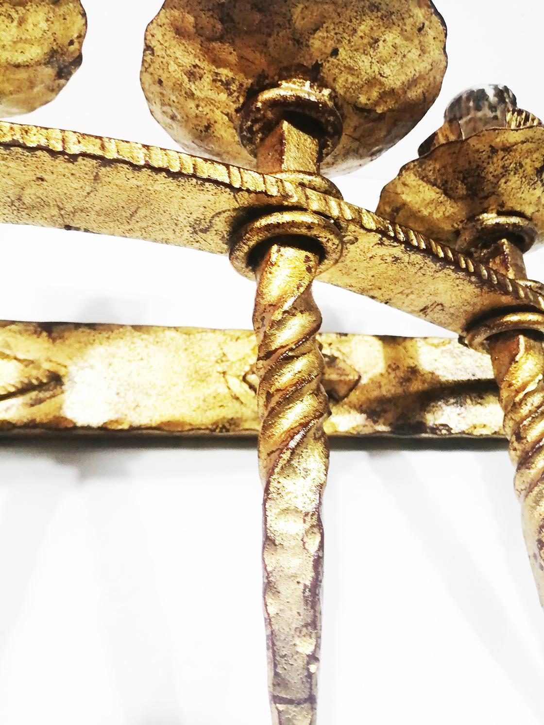Wall Sconce Original Lamp Gold Leaf Wrought Iron 5 Bulbs, Spain For Sale 3