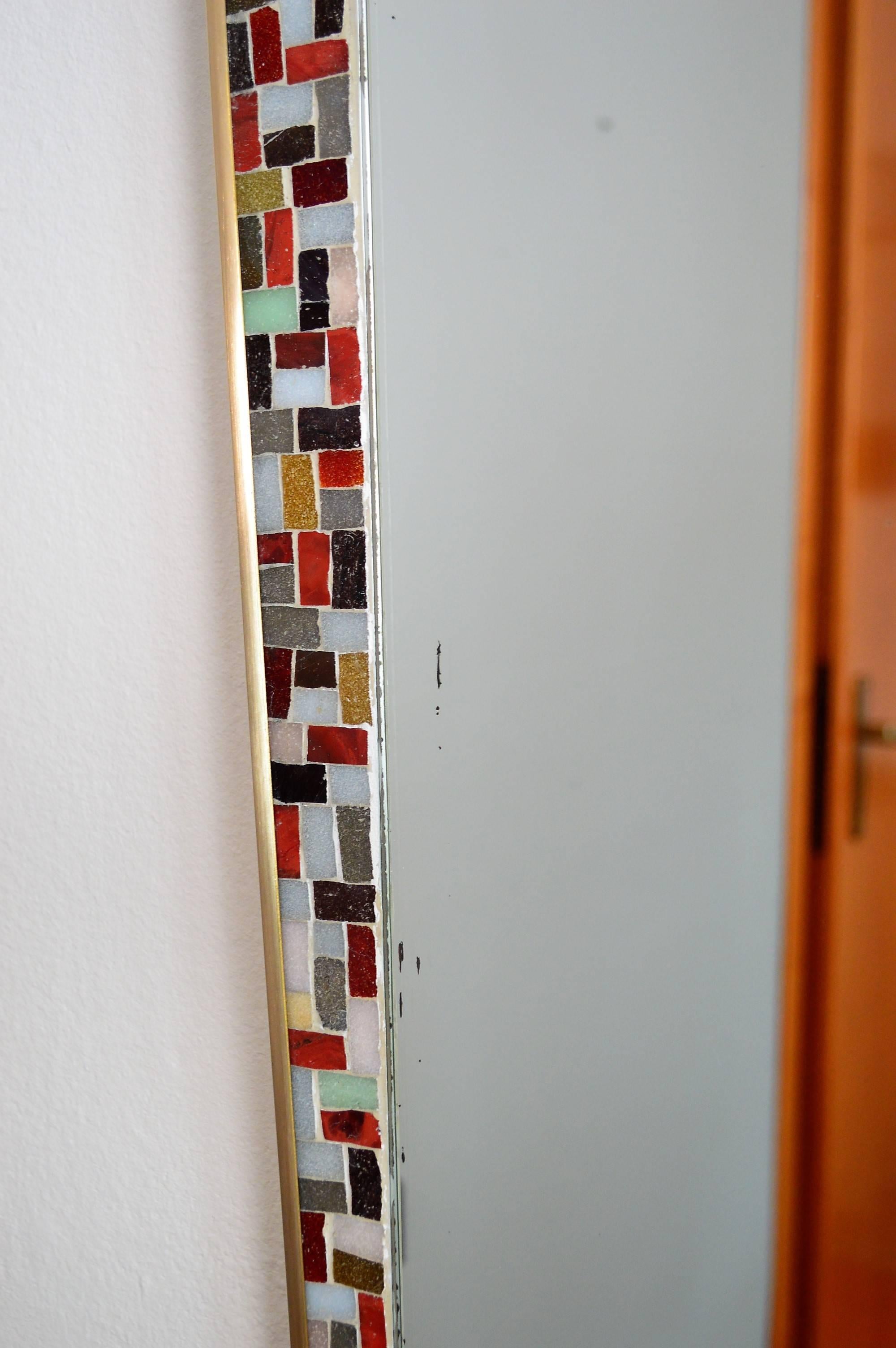 Mid-20th Century Midcentury Wall Mirror and Entrance Console Shelf with Mosaic, 1950s