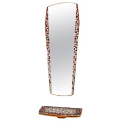 Midcentury Wall Mirror and Entrance Console Shelf with Mosaic, 1950s