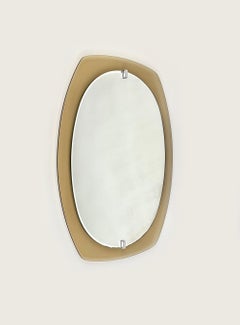 Midcentury Wall Mirror Beveled Smoked Glass Frame by Veca, Italy 1970s