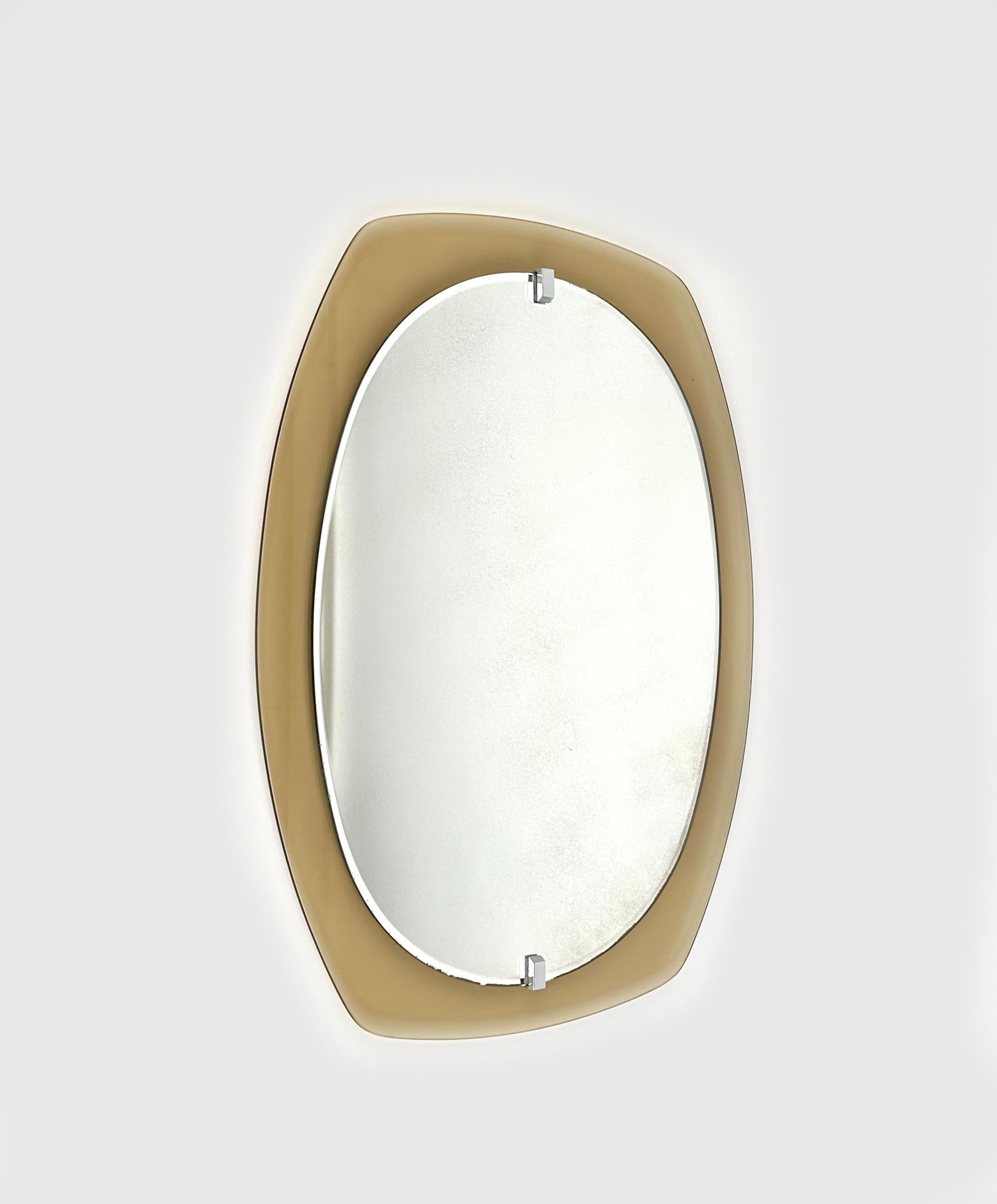 Mid-Century Modern Midcentury Wall Mirror Beveled Smoked Glass Frame by Veca, Italy 1970s For Sale