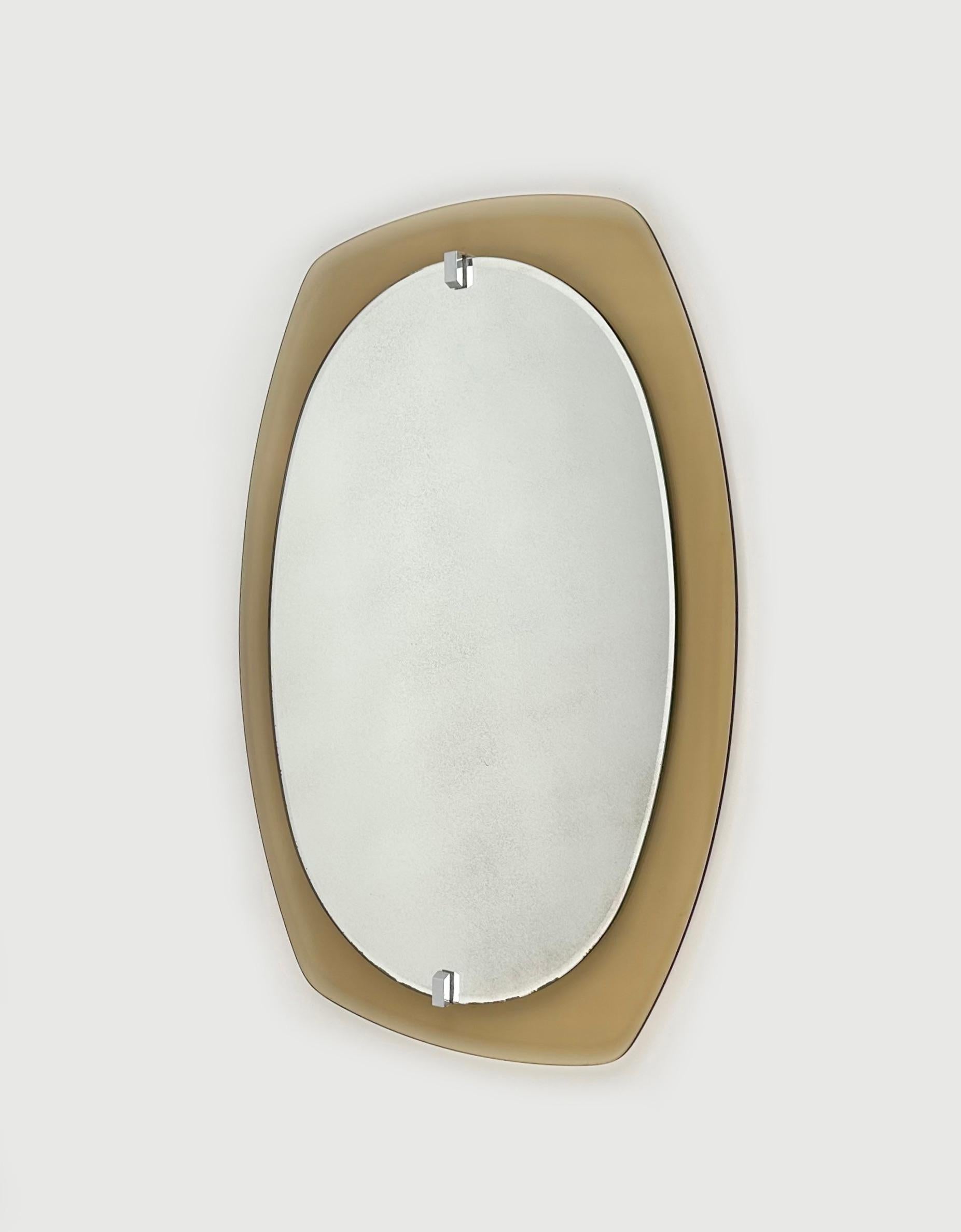 Midcentury Wall Mirror Beveled Smoked Glass Frame by Veca, Italy 1970s In Good Condition For Sale In Rome, IT