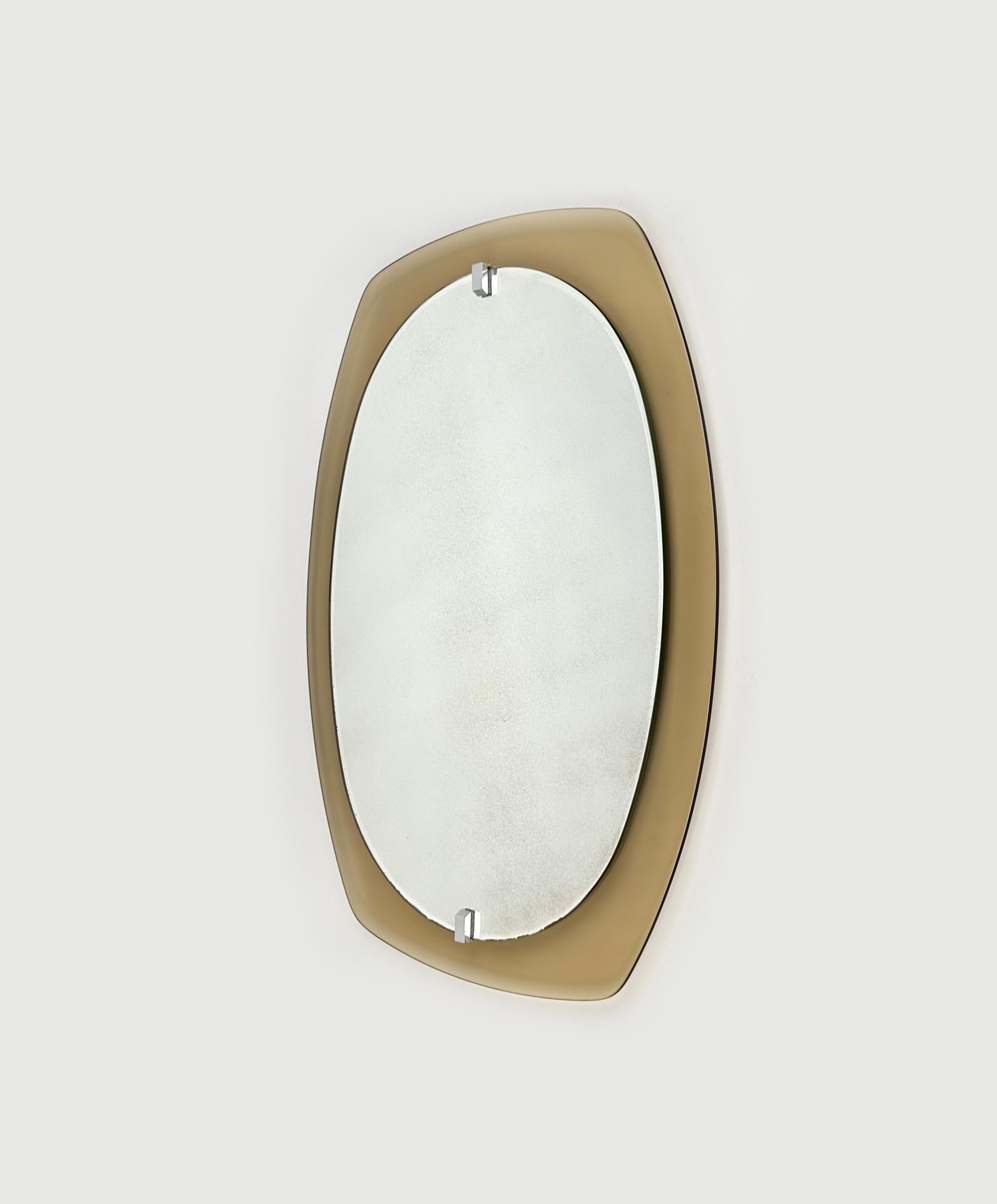 Late 20th Century Midcentury Wall Mirror Beveled Smoked Glass Frame by Veca, Italy 1970s For Sale