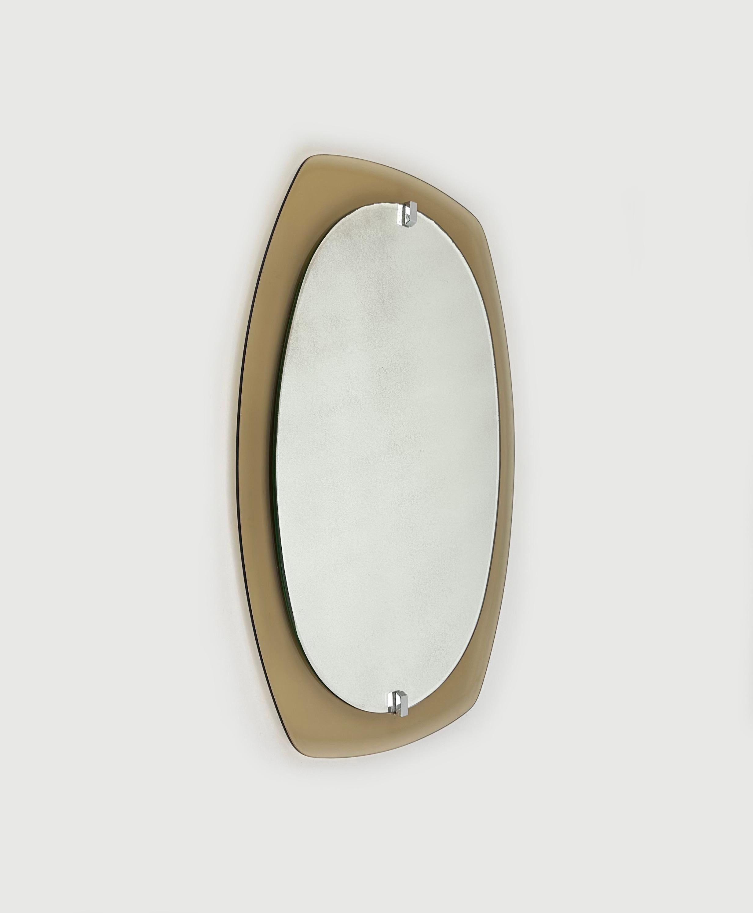 Midcentury Wall Mirror Beveled Smoked Glass Frame by Veca, Italy 1970s For Sale 1