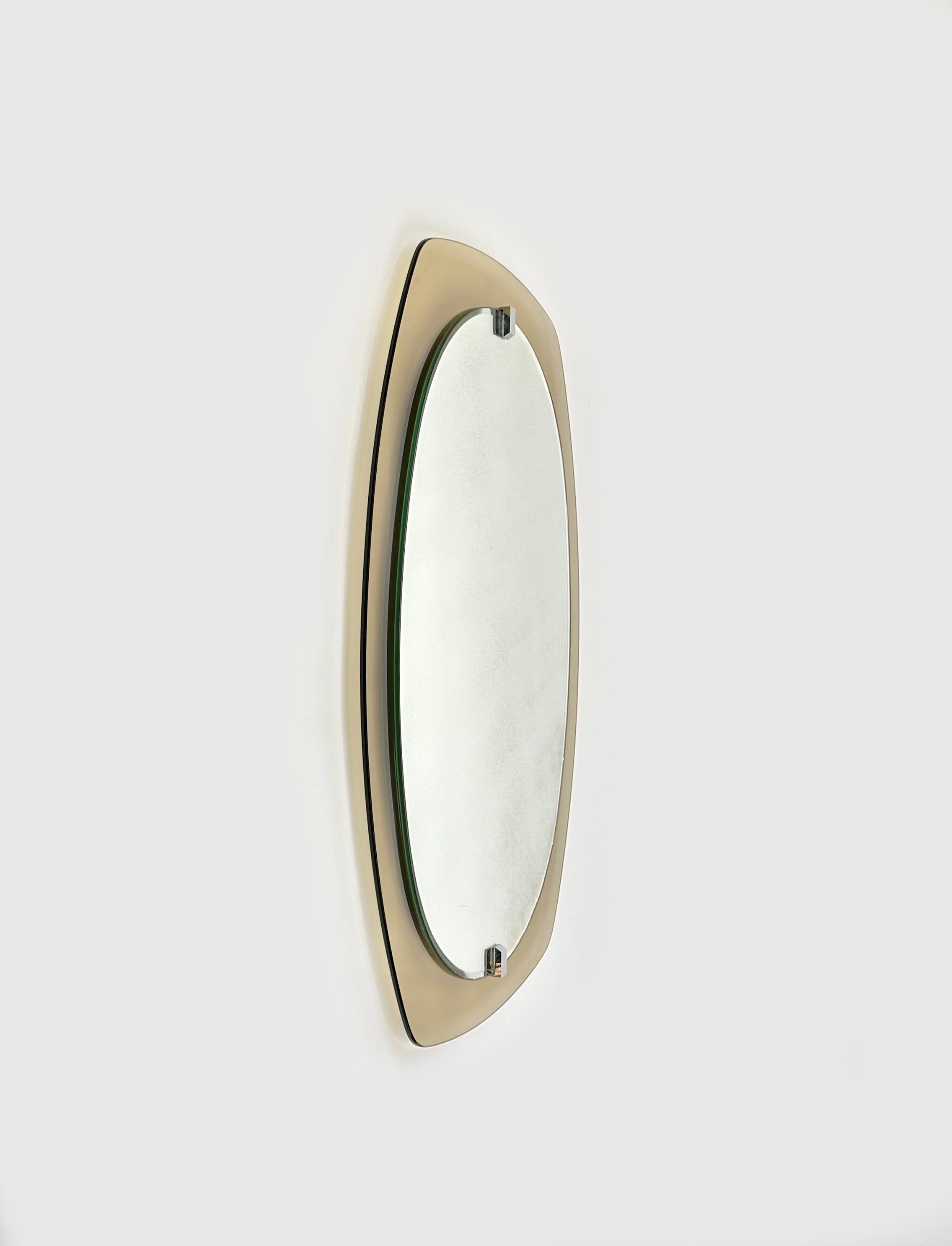 Midcentury Wall Mirror Beveled Smoked Glass Frame by Veca, Italy 1970s For Sale 2