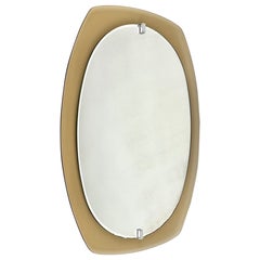 Midcentury Wandspiegel Abgeschrägter Rahmen aus Rauchglas von Veca, Italien 1970er