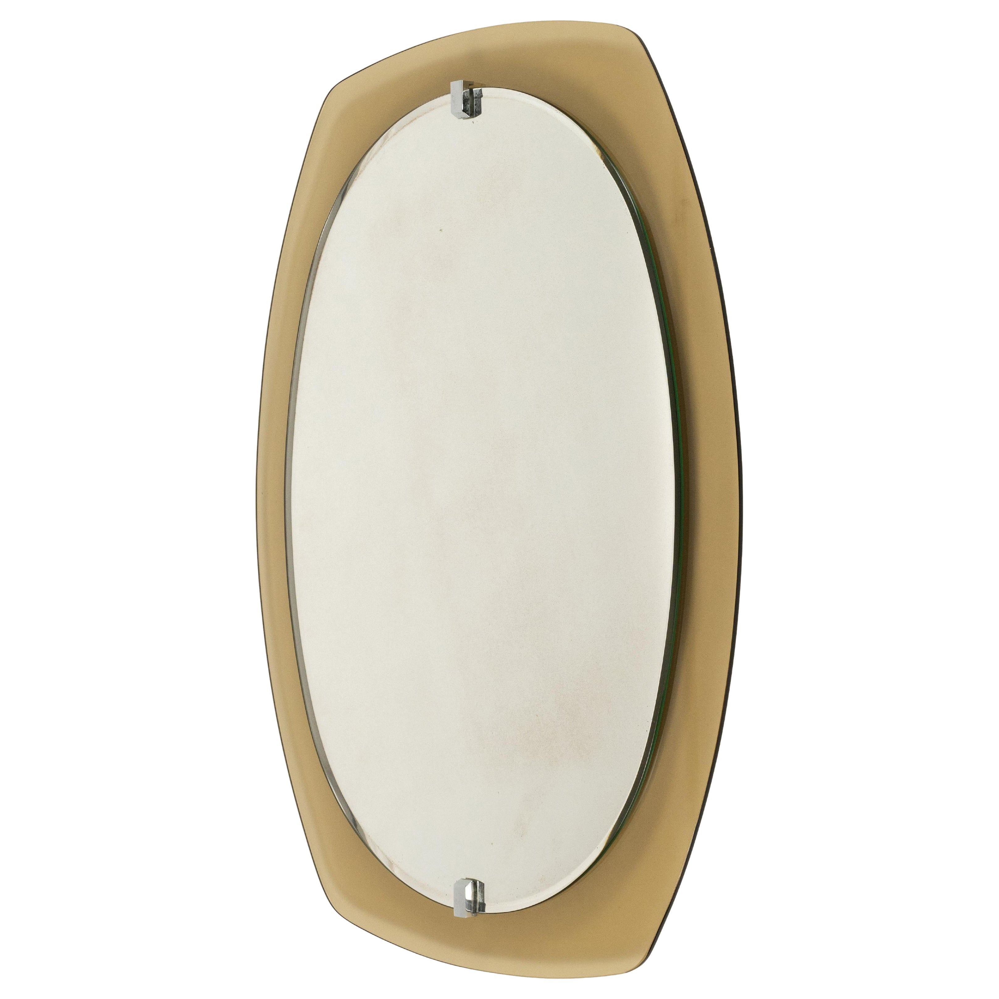 Midcentury Wall Mirror Beveled Smoked Glass Frame by Veca, Italy 1970s