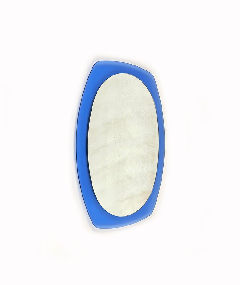Midcentury Wall Mirror Blue Glass by Veca, Italy, 1970s For Sale at 1stDibs