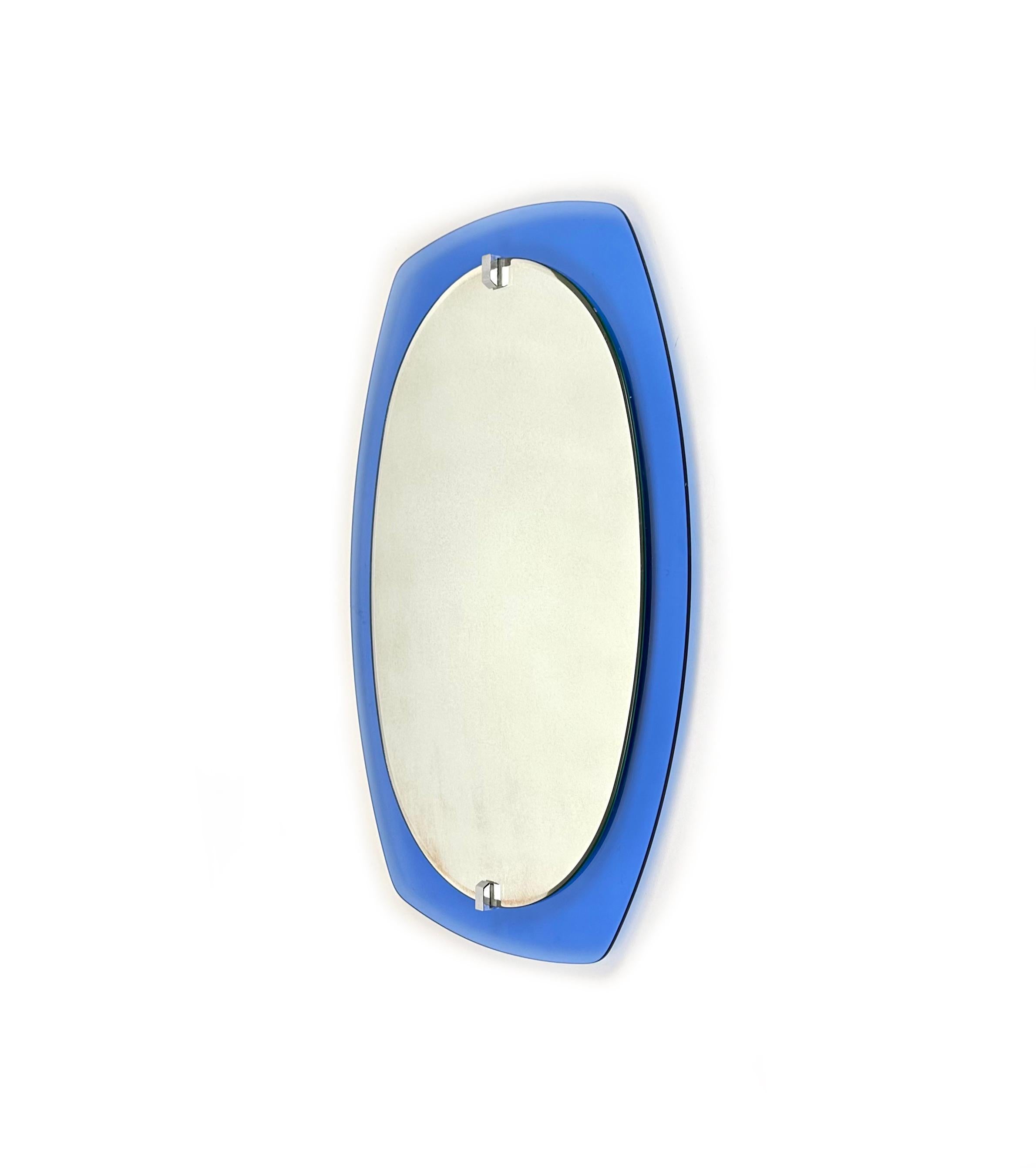 Mid-Century Modern Midcentury Wall Mirror Blue Glass by Veca, Italy, 1970s