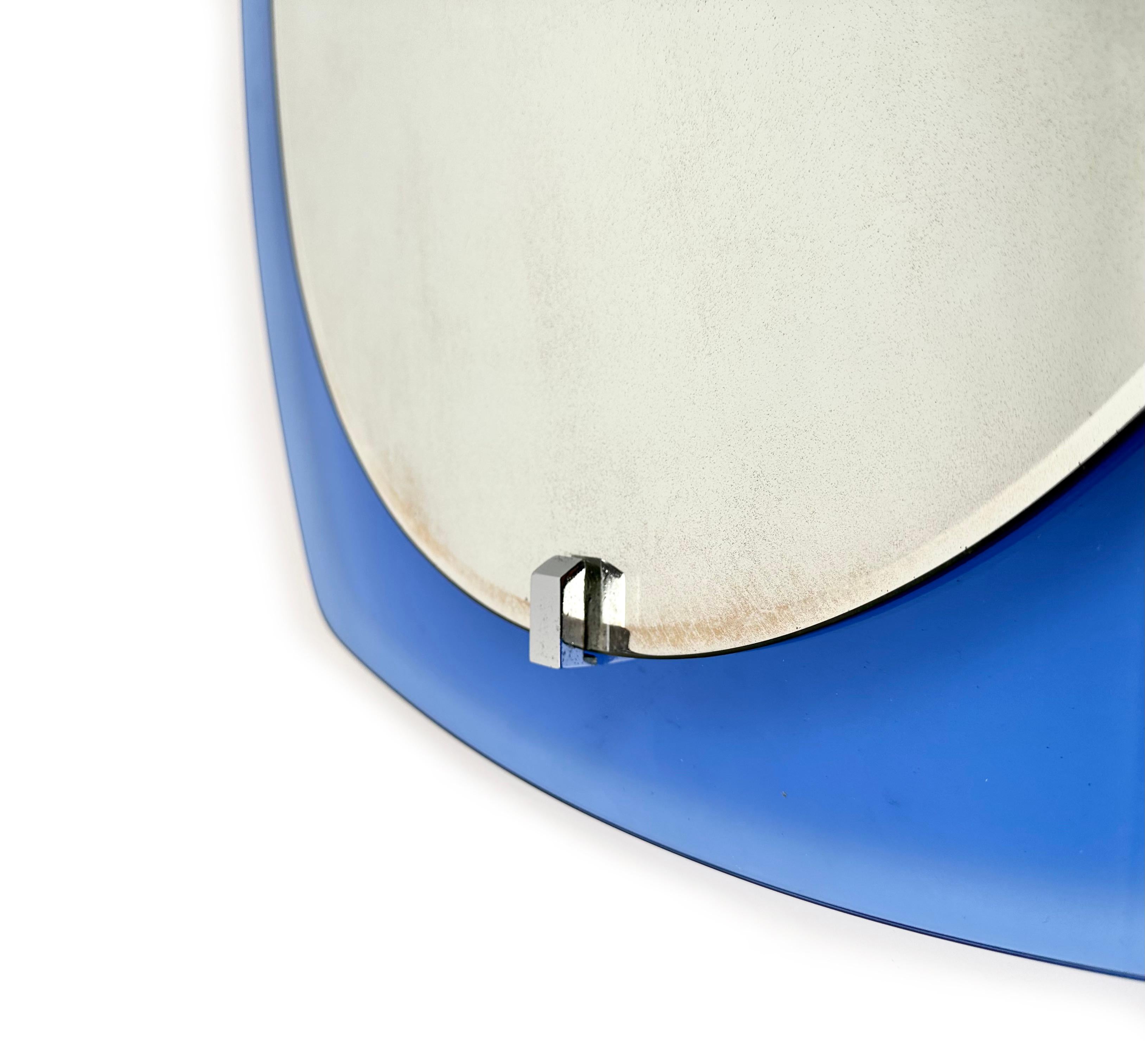 Midcentury Wall Mirror Blue Glass by Veca, Italy, 1970s 1