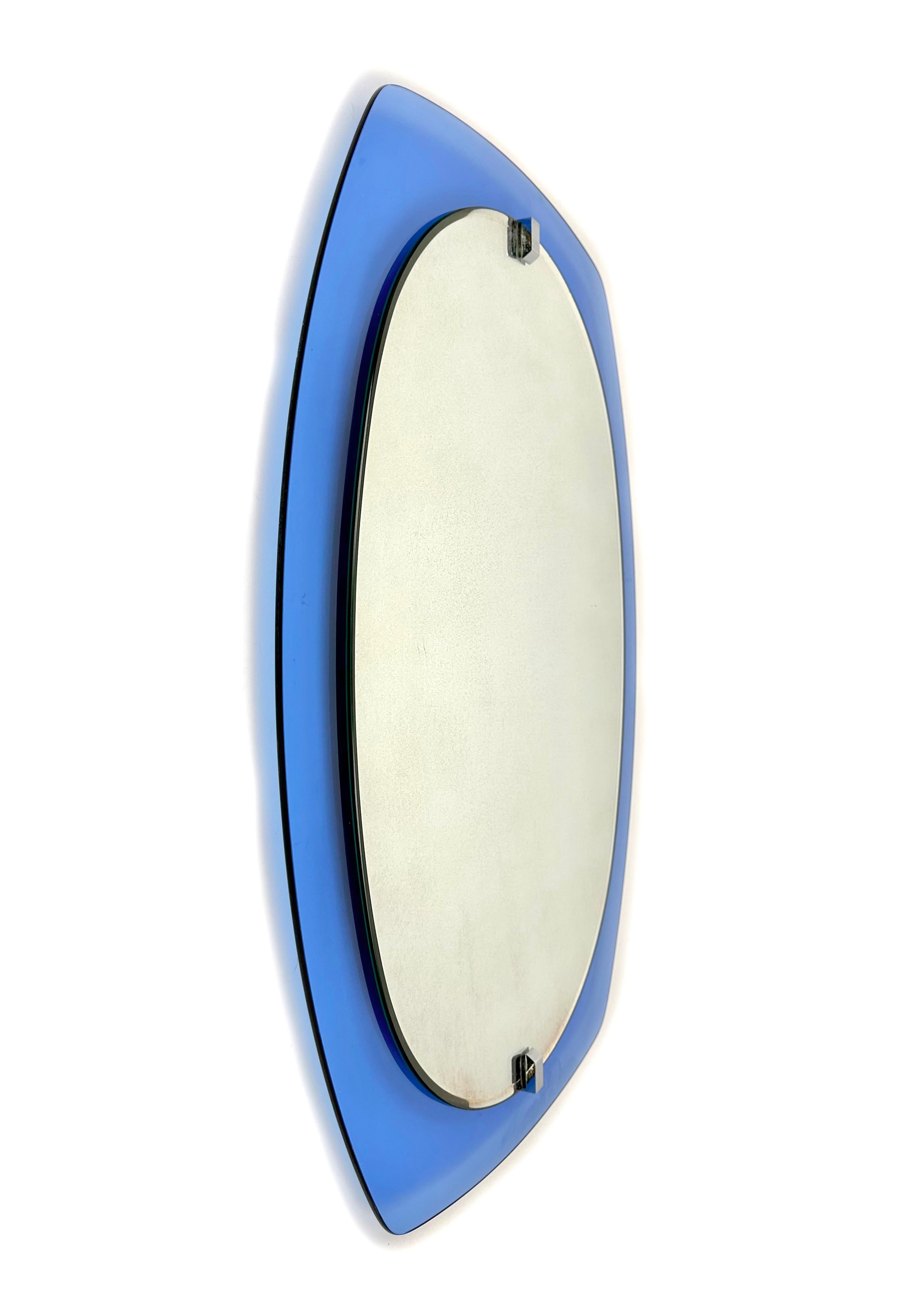Midcentury Wall Mirror Blue Glass by Veca, Italy, 1970s 2