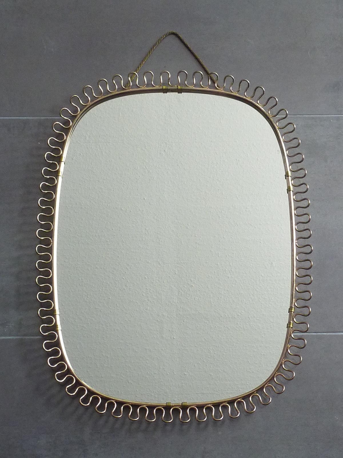 Midcentury Wall Mirror by Josef Frank Svenskt Tenn, Austria, Sweden Brass, 1950s 3