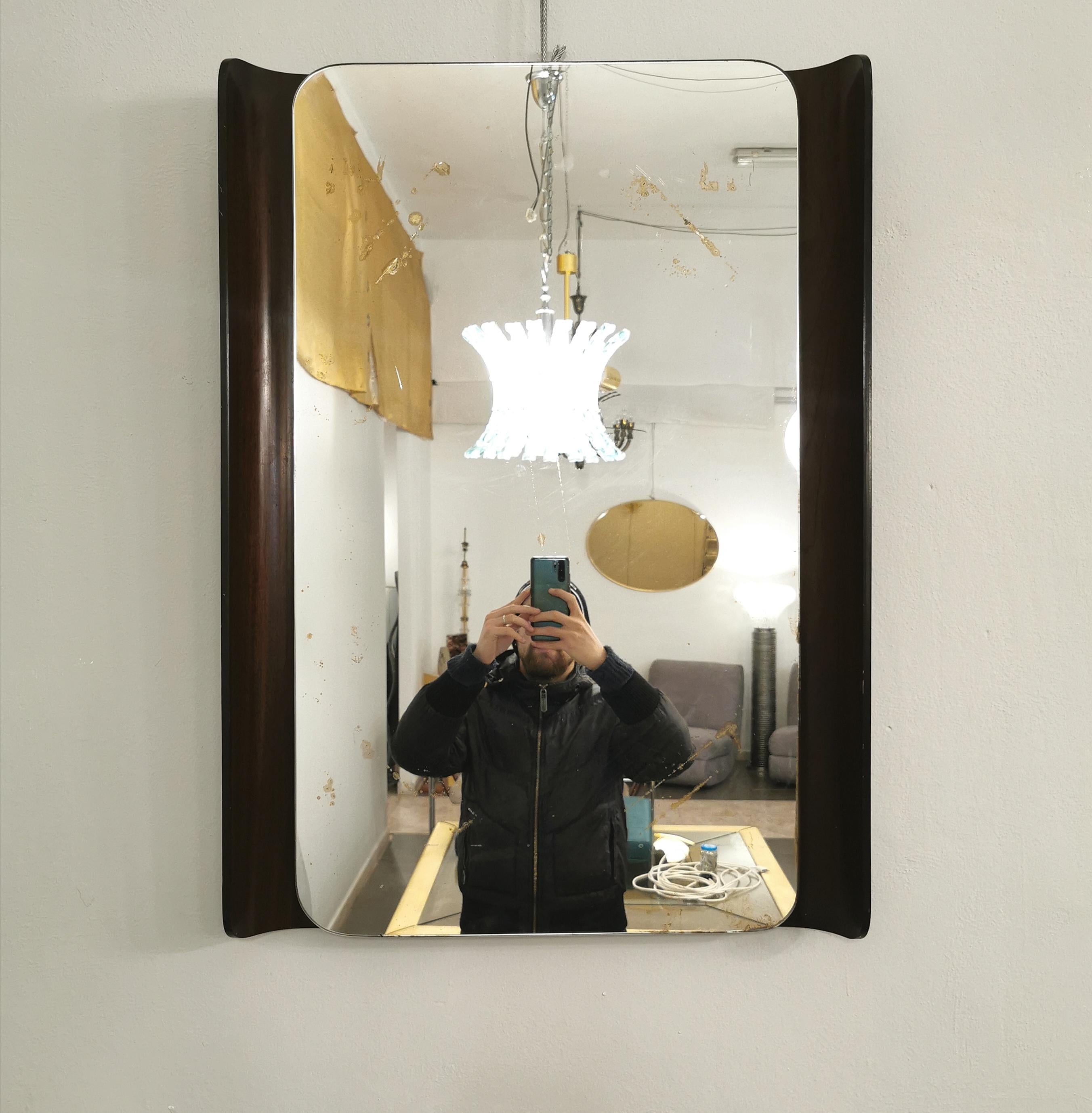 20th Century Midcentury Wall Mirror Curved Teak Wood Italian Design 1960s For Sale