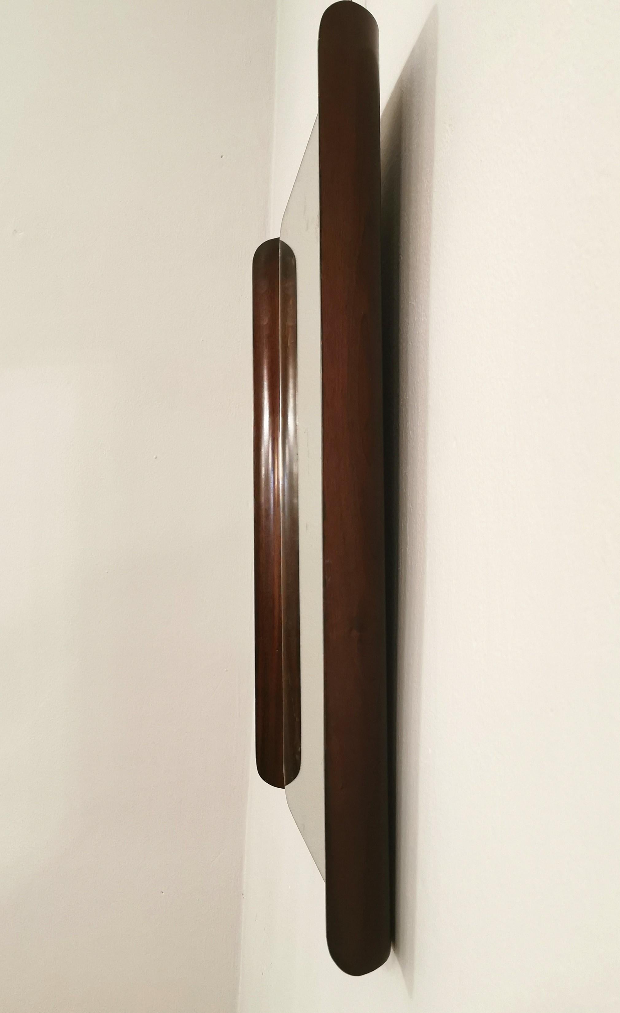 Midcentury Wall Mirror Curved Teak Wood Italian Design 1960s For Sale 1