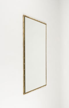 Midcentury Wall Mirror Faux Bamboo Brass, Maison Bagués Style, Italy 1960s