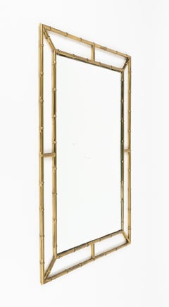 Midcentury Wandspiegel Faux Bamboo Messing, Maison Bagués Stil, Italien 1960s