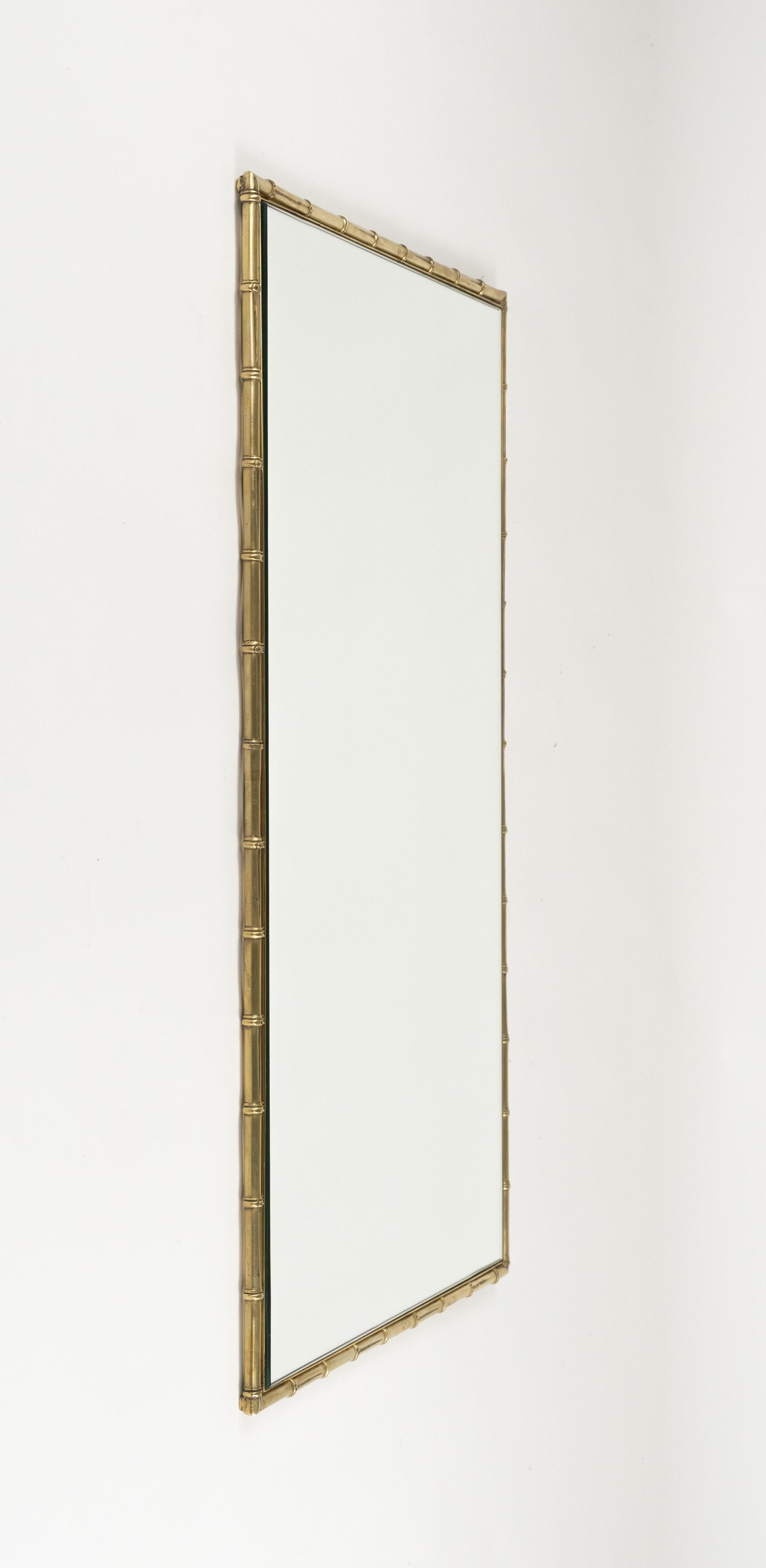 Midcentury Wandspiegel Faux Bamboo Messing, Maison Bagués Stil, Italien 1960s (Moderne der Mitte des Jahrhunderts) im Angebot