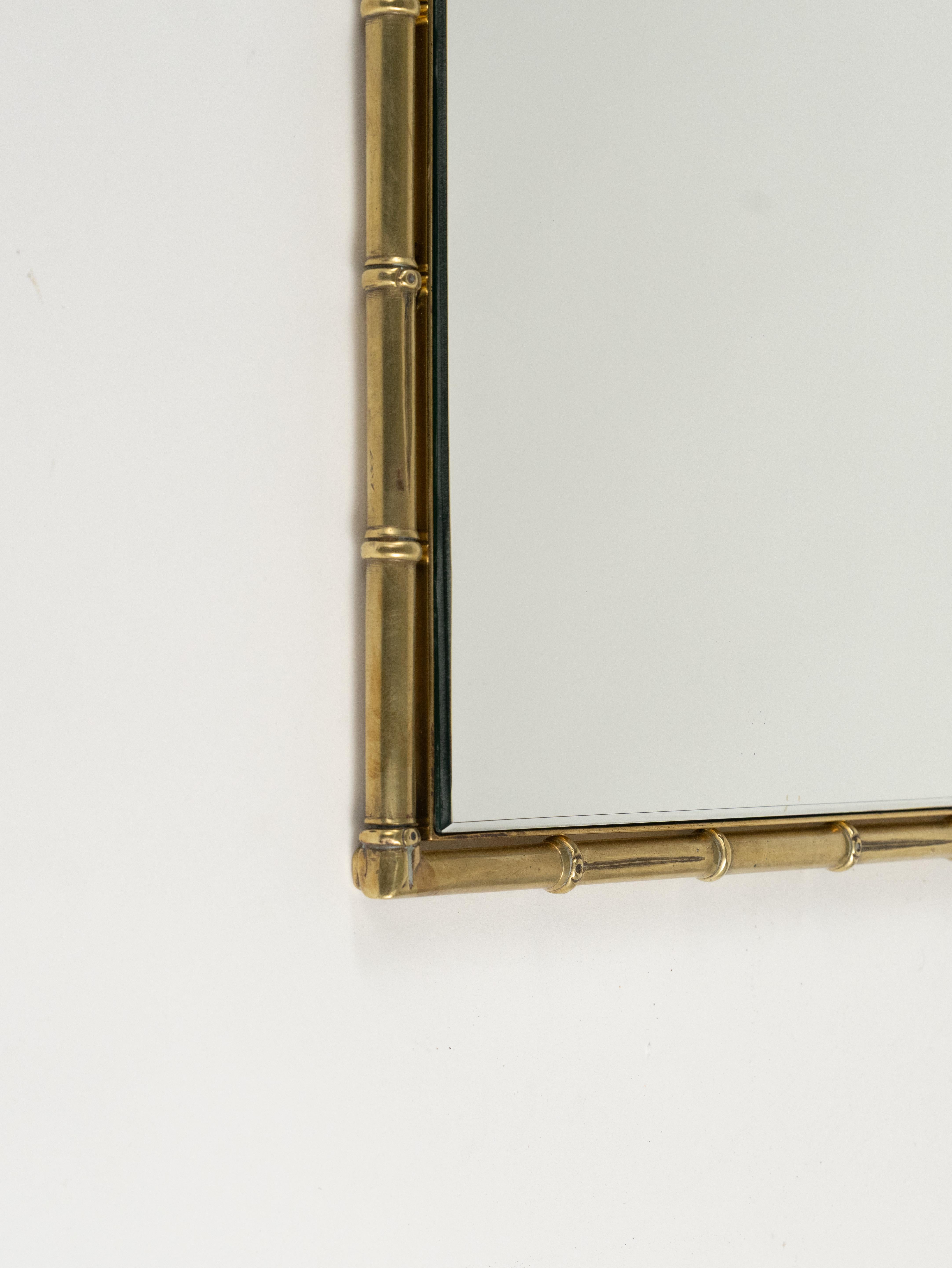 Midcentury Wandspiegel Faux Bamboo Messing, Maison Bagués Stil, Italien 1960s (Italienisch) im Angebot