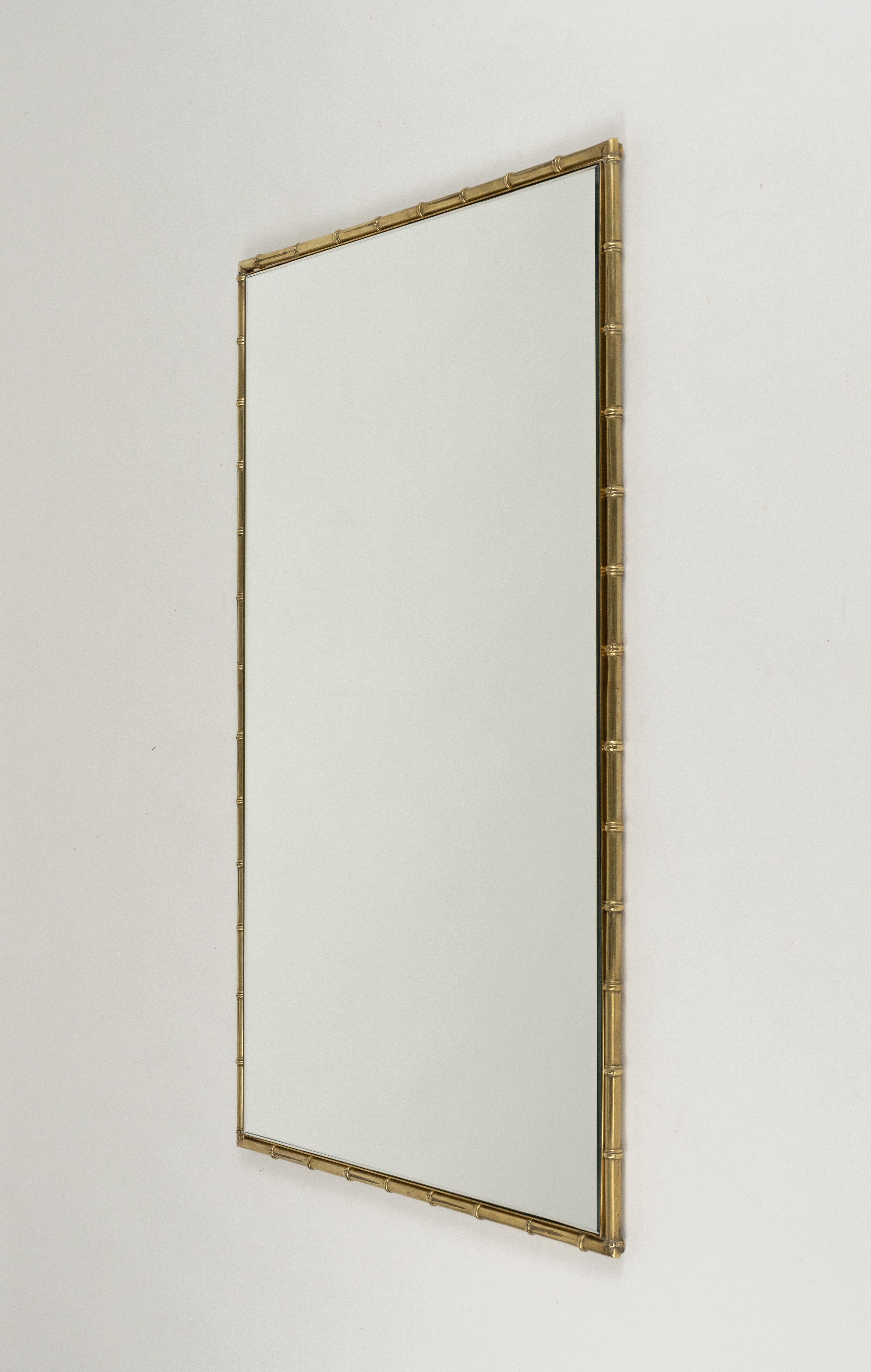 Midcentury Wandspiegel Faux Bamboo Messing, Maison Bagués Stil, Italien 1960s im Zustand „Gut“ im Angebot in Rome, IT